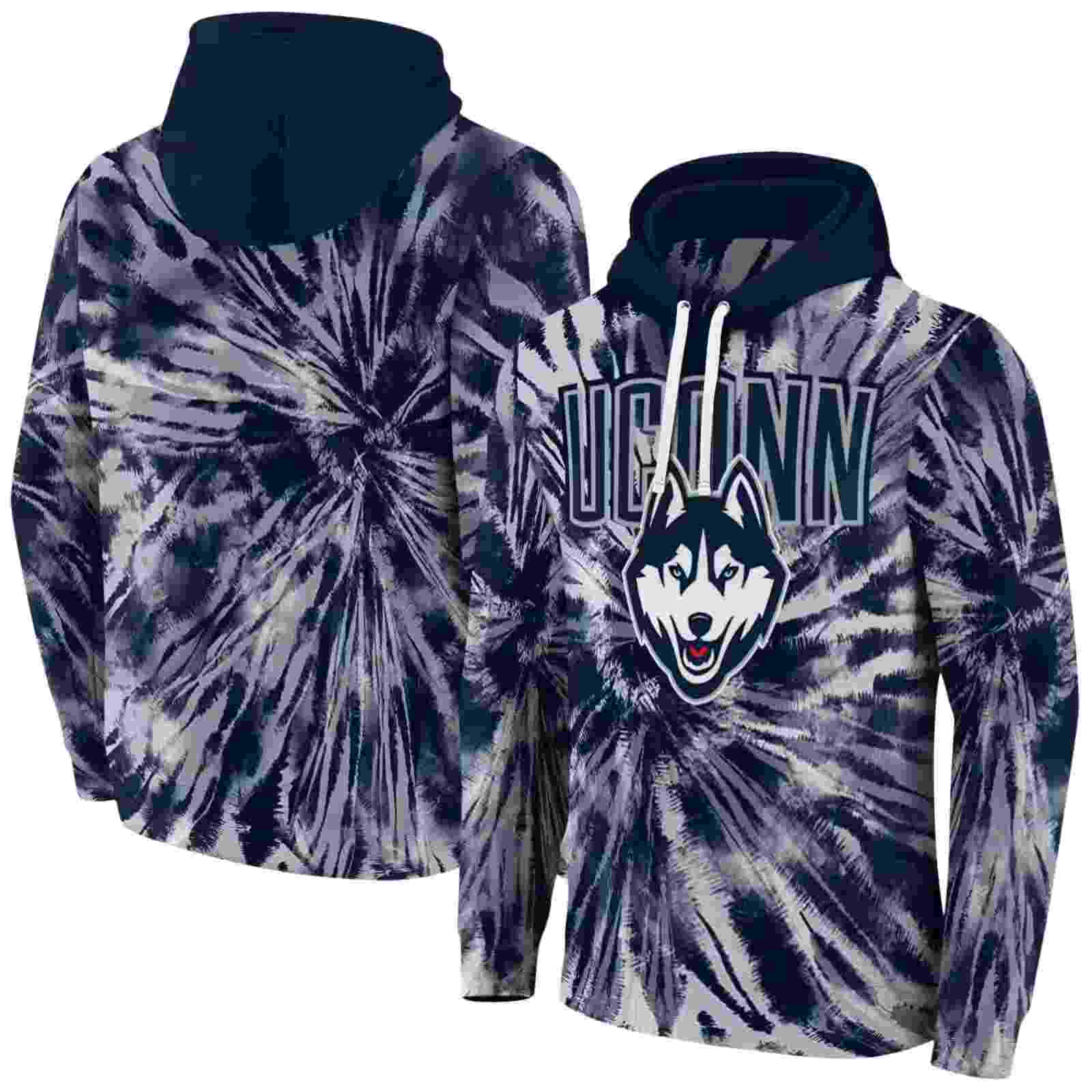 uconn huskies tie dye pattern blue hoodie fashion forward