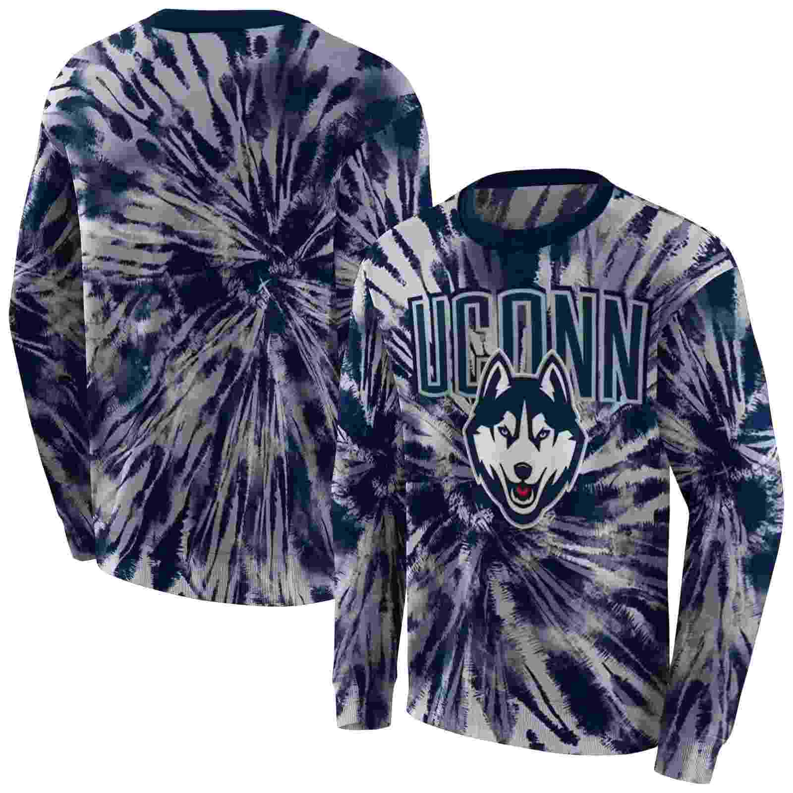 uconn huskies tie dye pattern blue hoodie premium grade