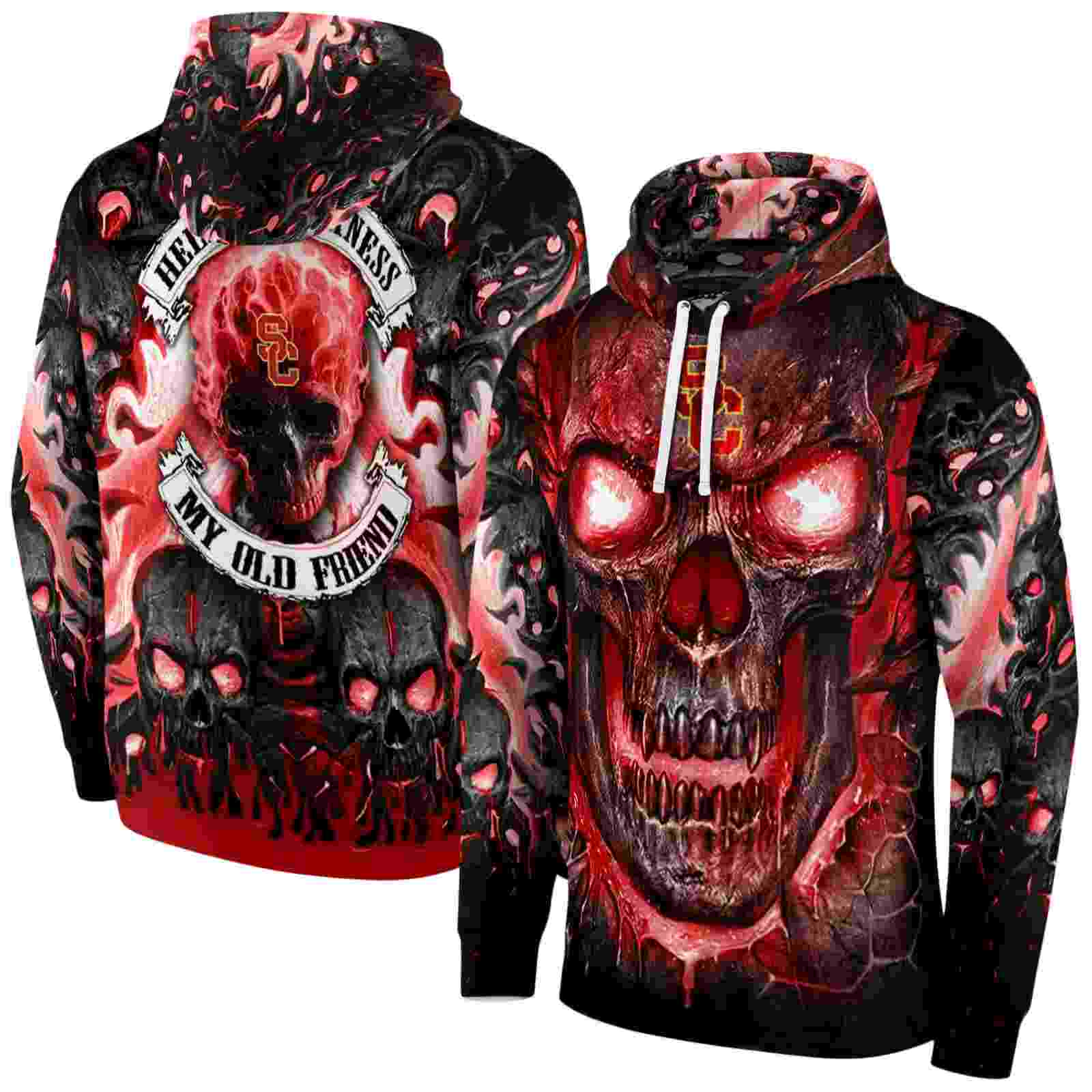 usc trojans demonic skull red black hoodie fashion forward