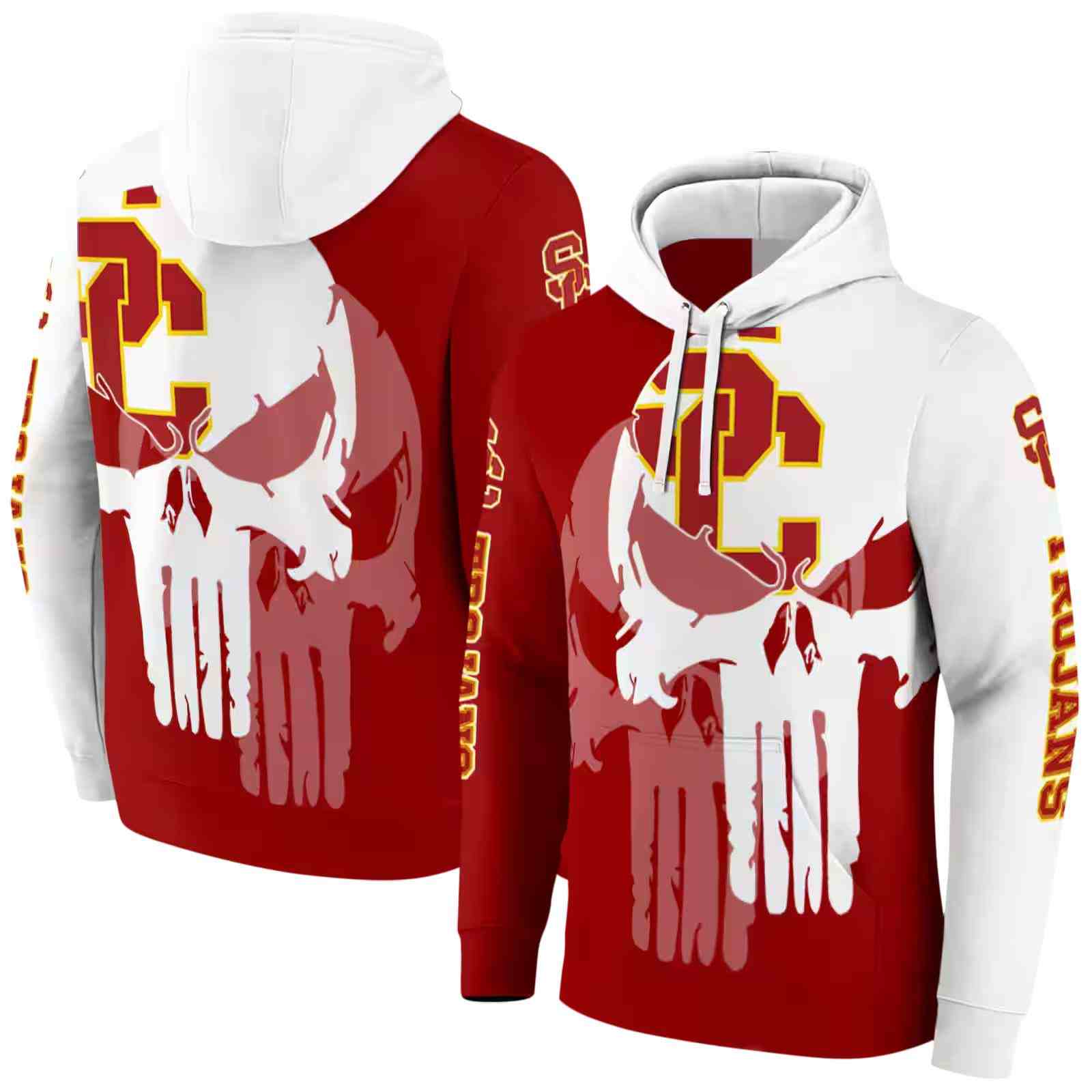 usc trojans graphic punisher red white hoodie fashion forward