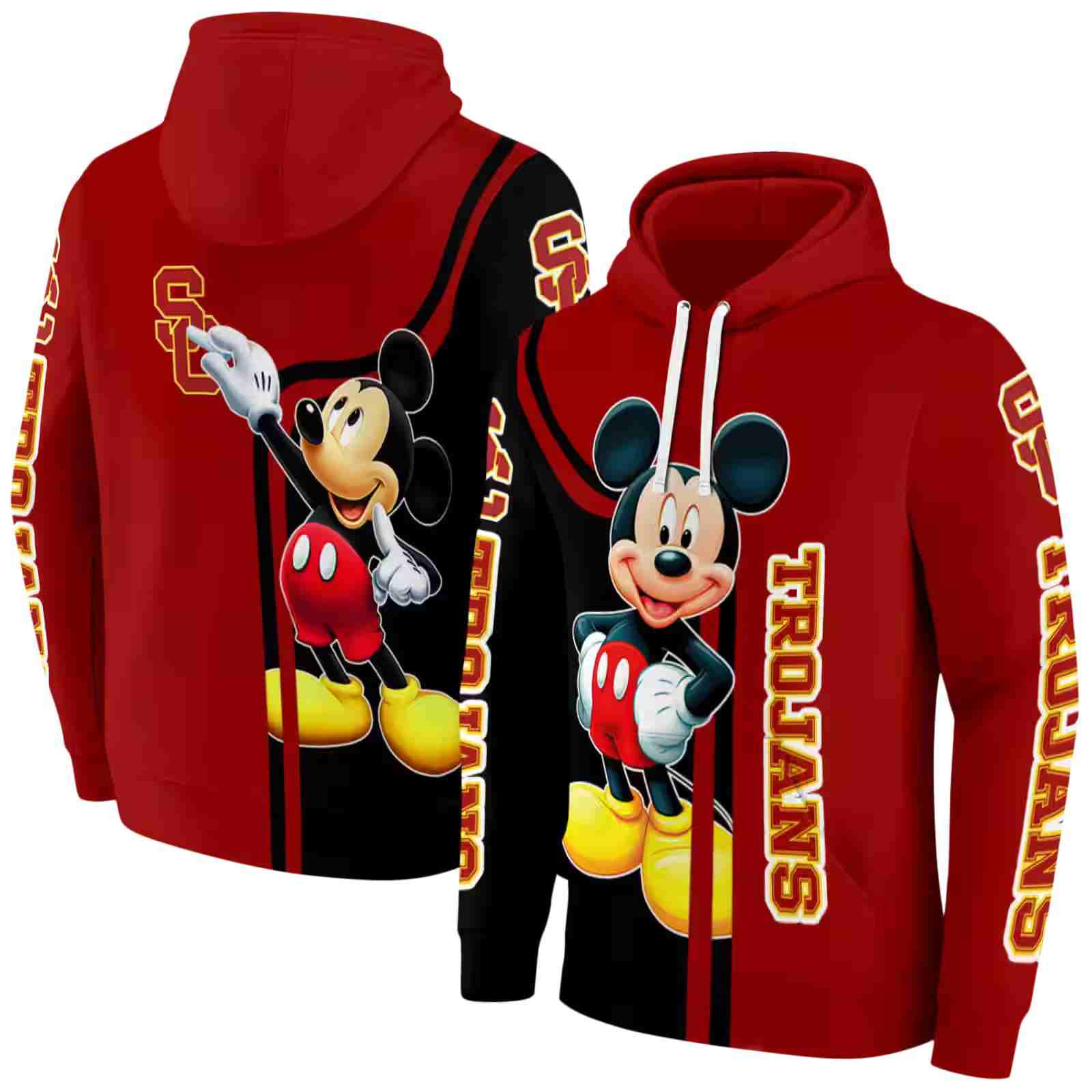 usc trojans mickey mouse red black hoodie fashion forward