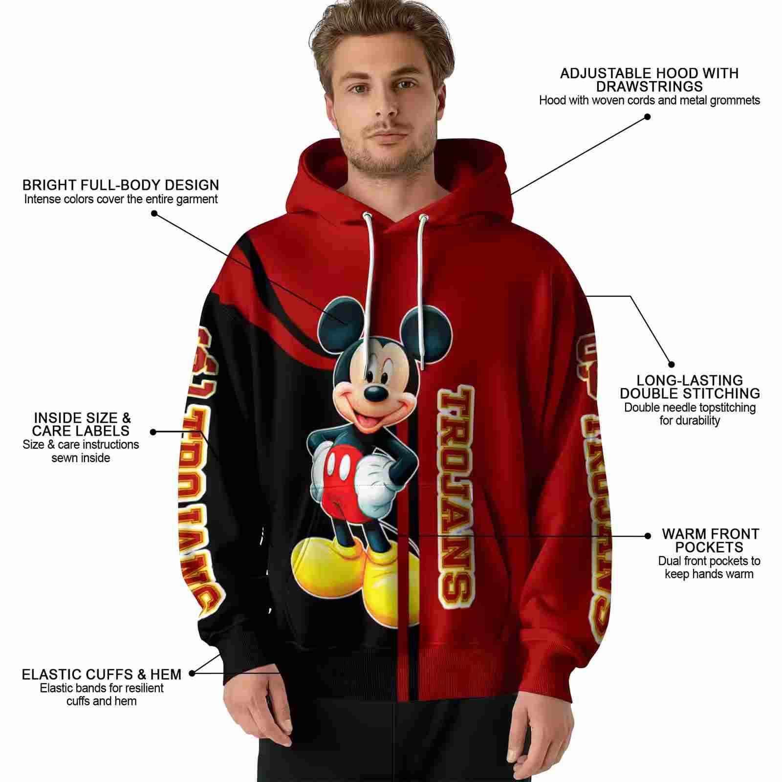 usc trojans mickey mouse red black hoodie latest model