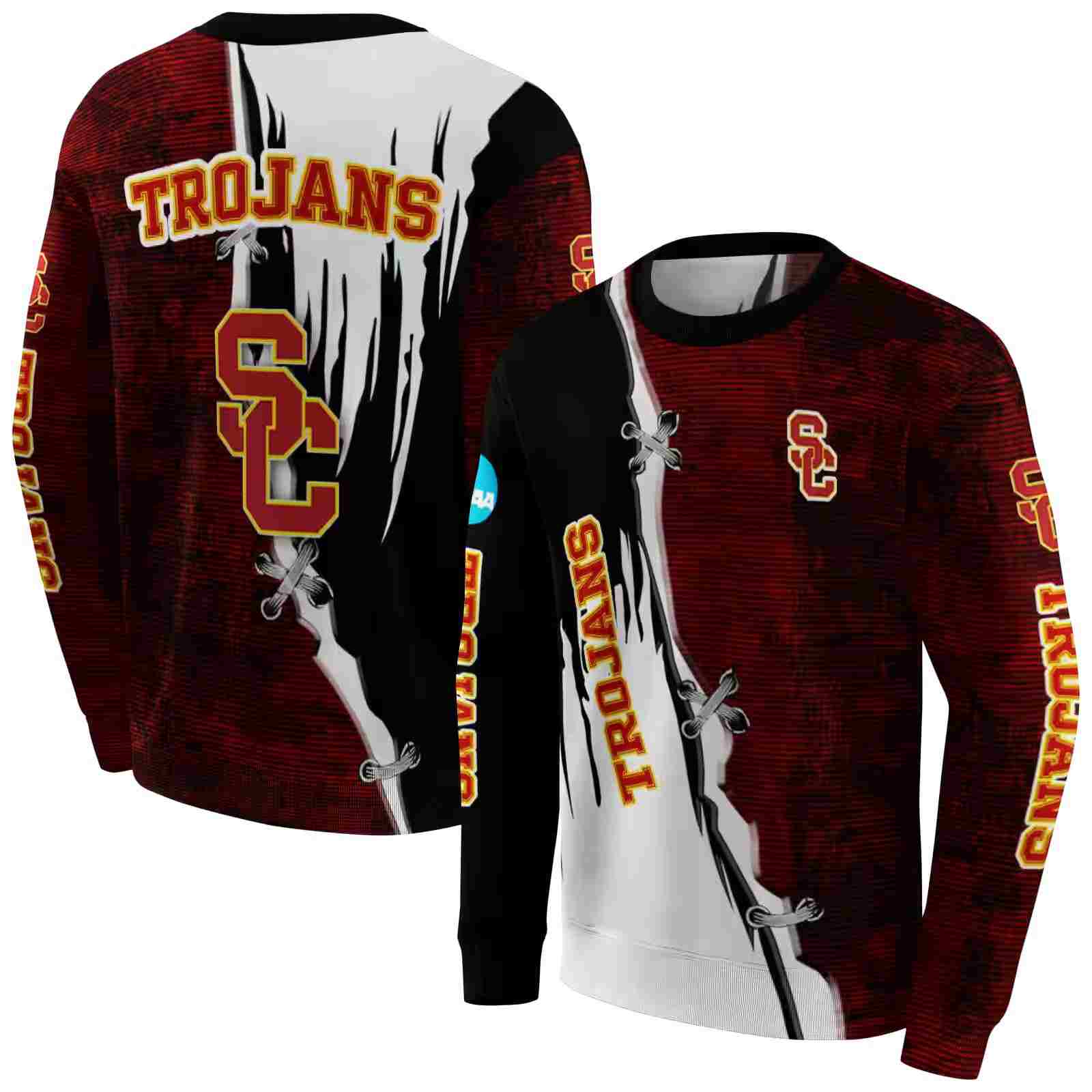 usc trojans ripped pattern red black white hoodie premium grade