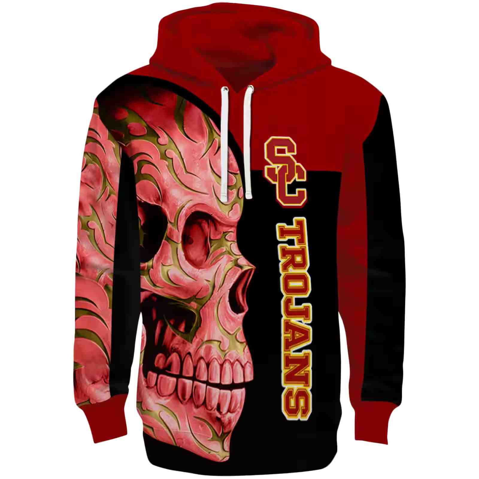 USC Trojans Skull Motif Red Black Hoodie