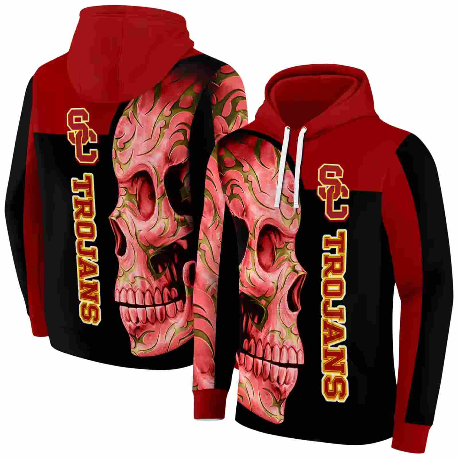 usc trojans skull motif red black hoodie fashion forward