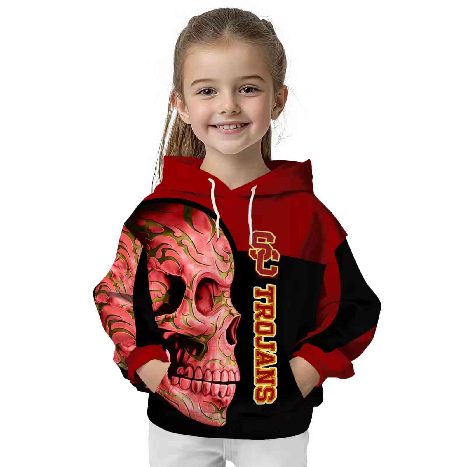 usc trojans skull motif red black hoodie top rated