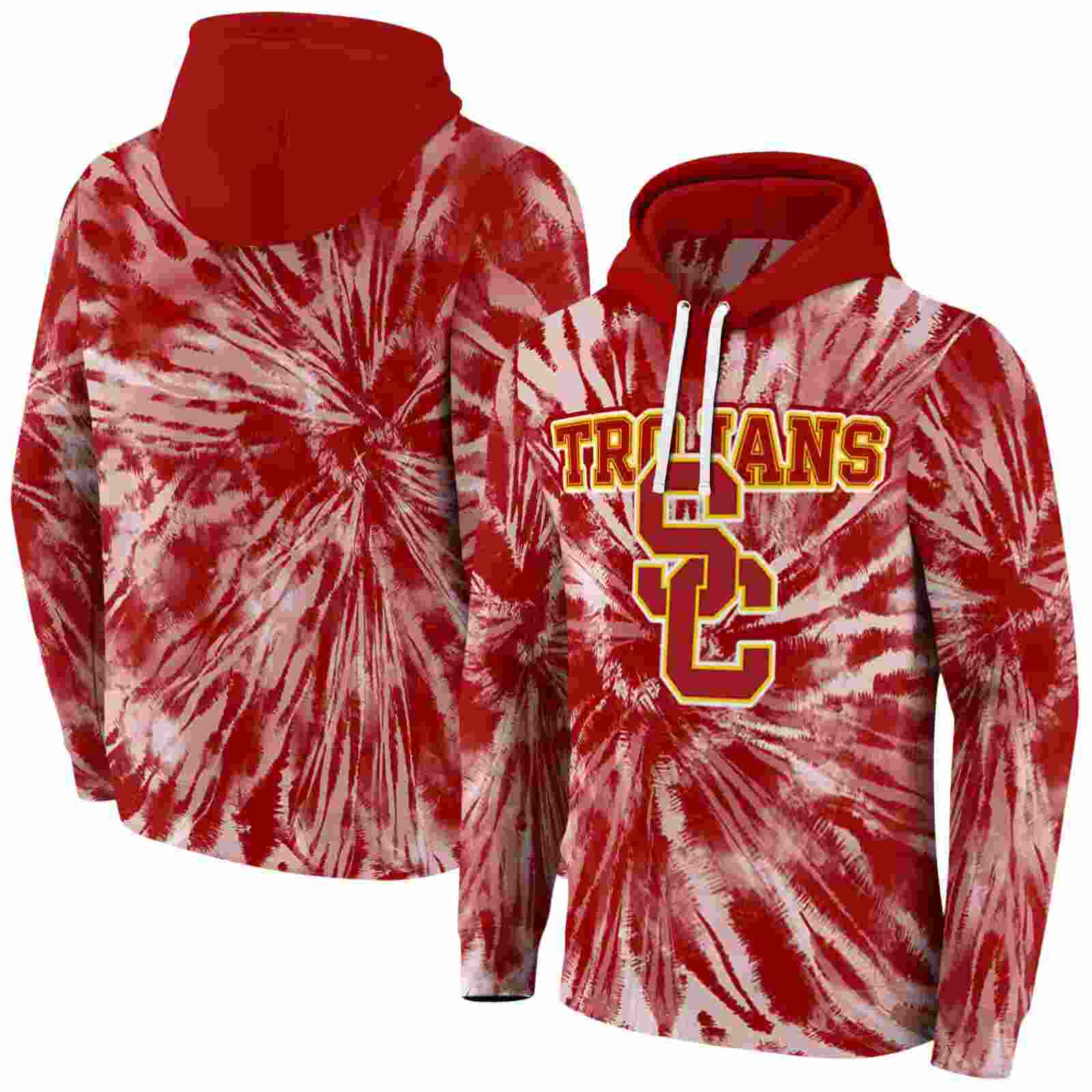 usc trojans tie dye pattern red hoodie fashion forward