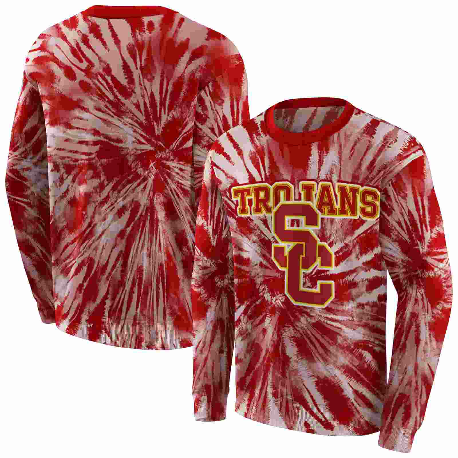 usc trojans tie dye pattern red hoodie premium grade