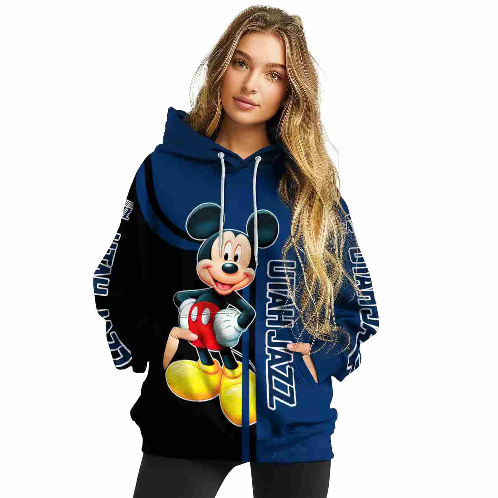 utah jazz mickey mouse navy black hoodie high quality