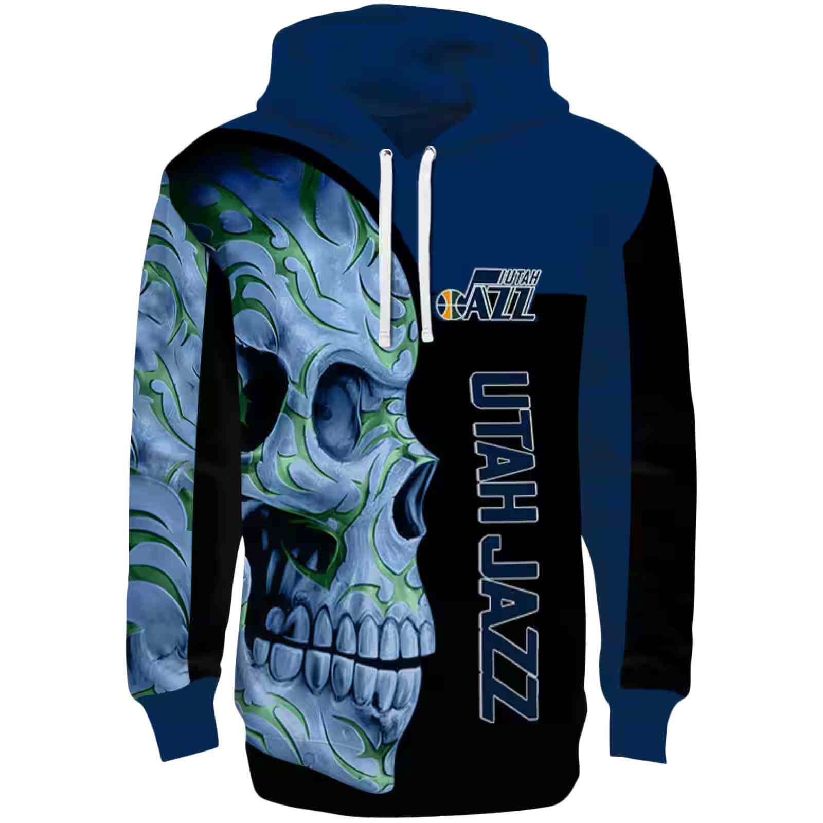 Utah Jazz Skull Motif Navy Black Hoodie