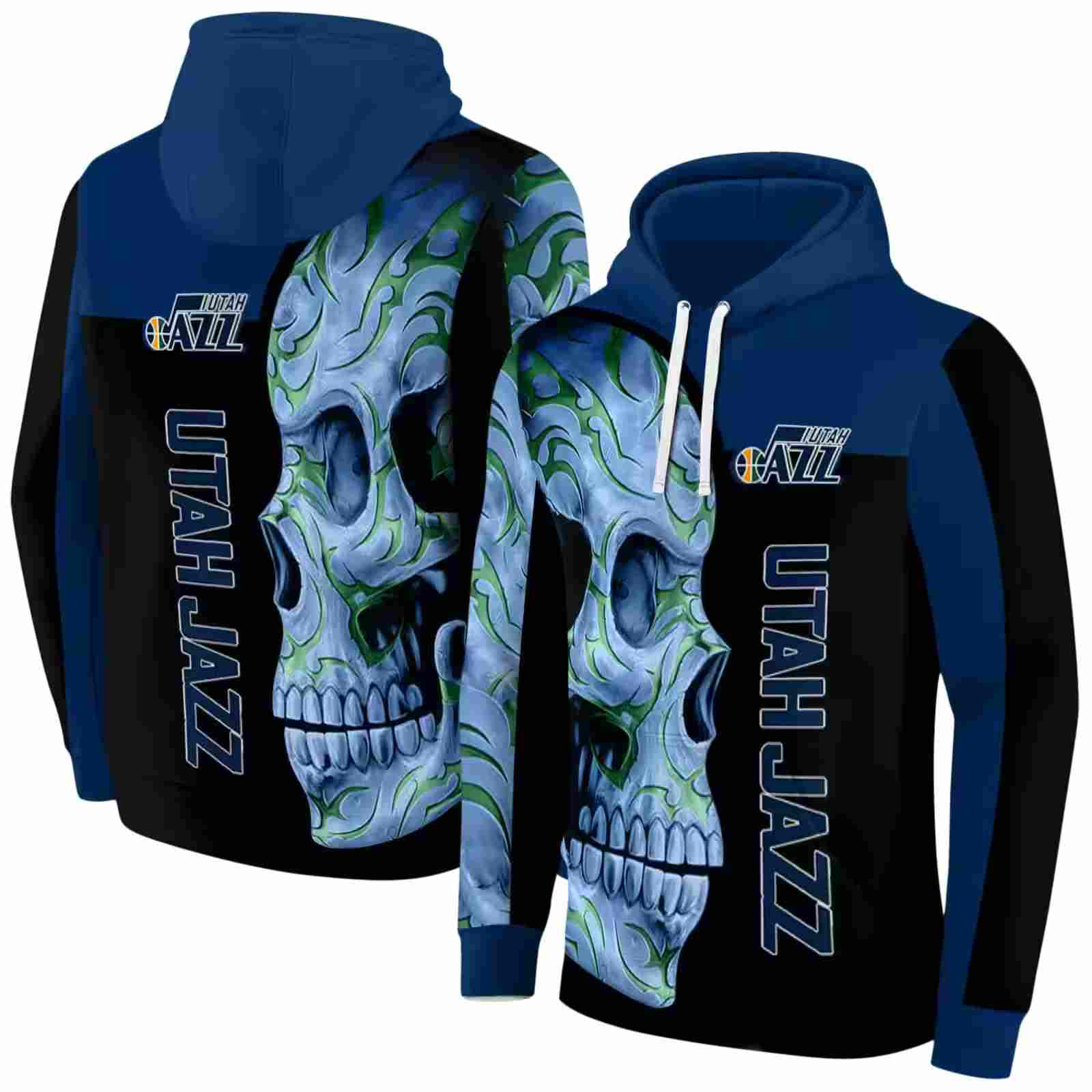 utah jazz skull motif navy black hoodie fashion forward