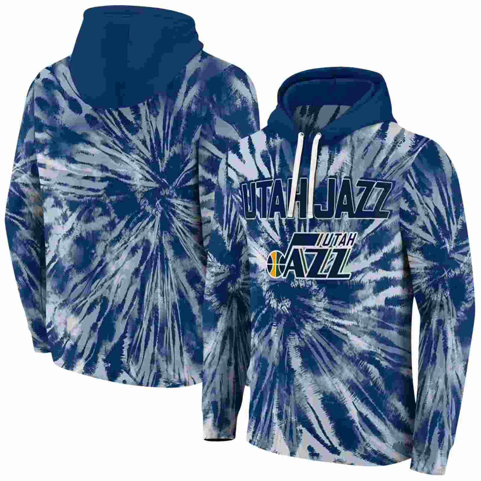 utah jazz tie dye pattern navy hoodie fashion forward