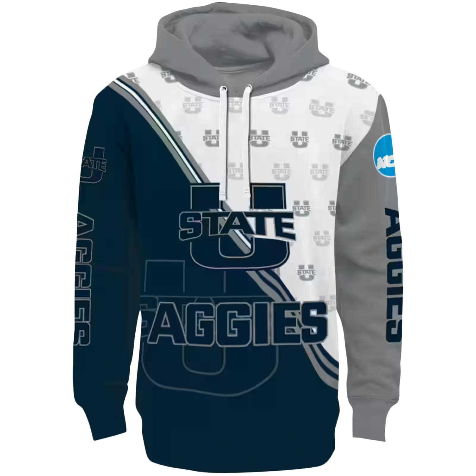 Utah State Aggies Diagonal Stripe Navy White Hoodie