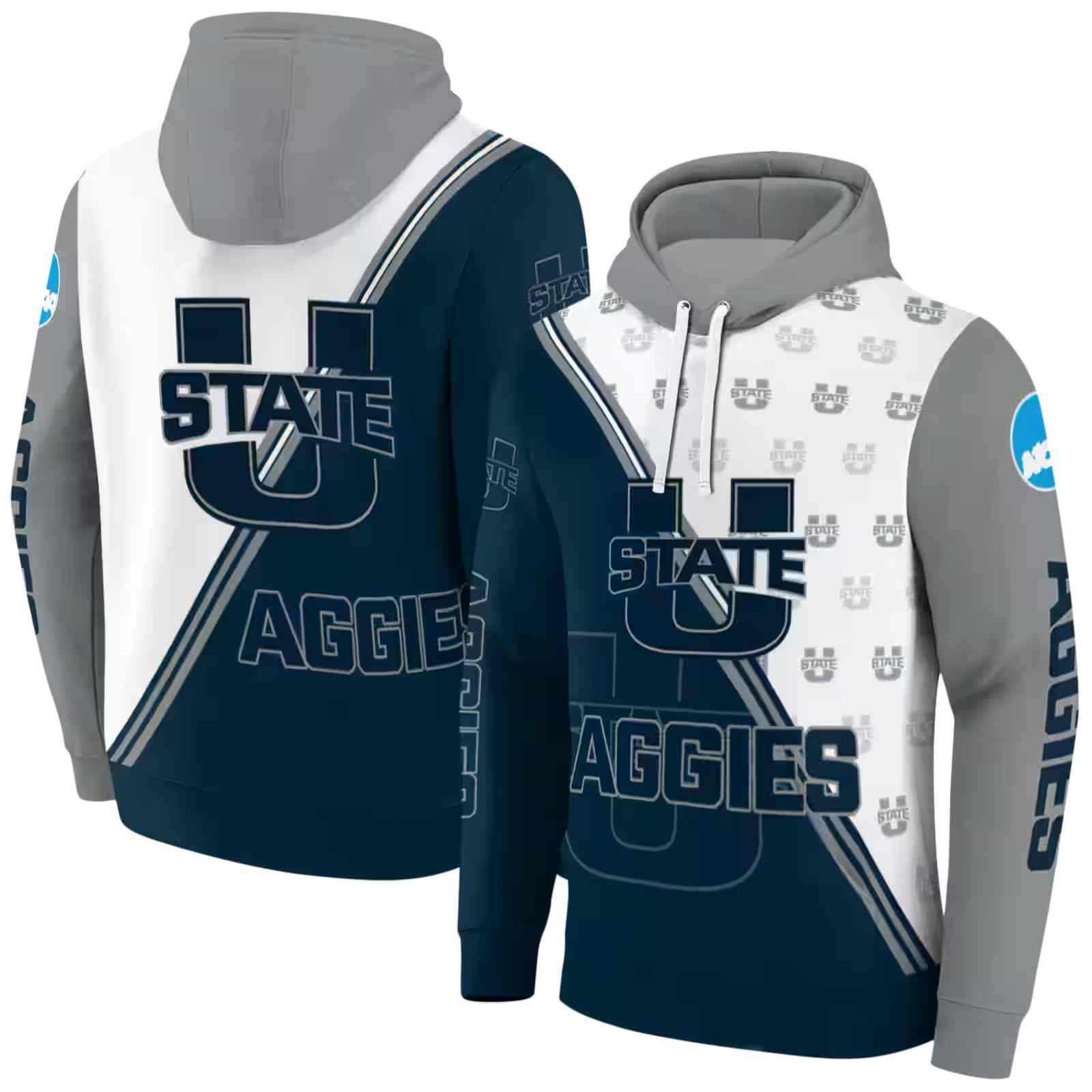 utah state aggies diagonal stripe navy white hoodie fashion forward