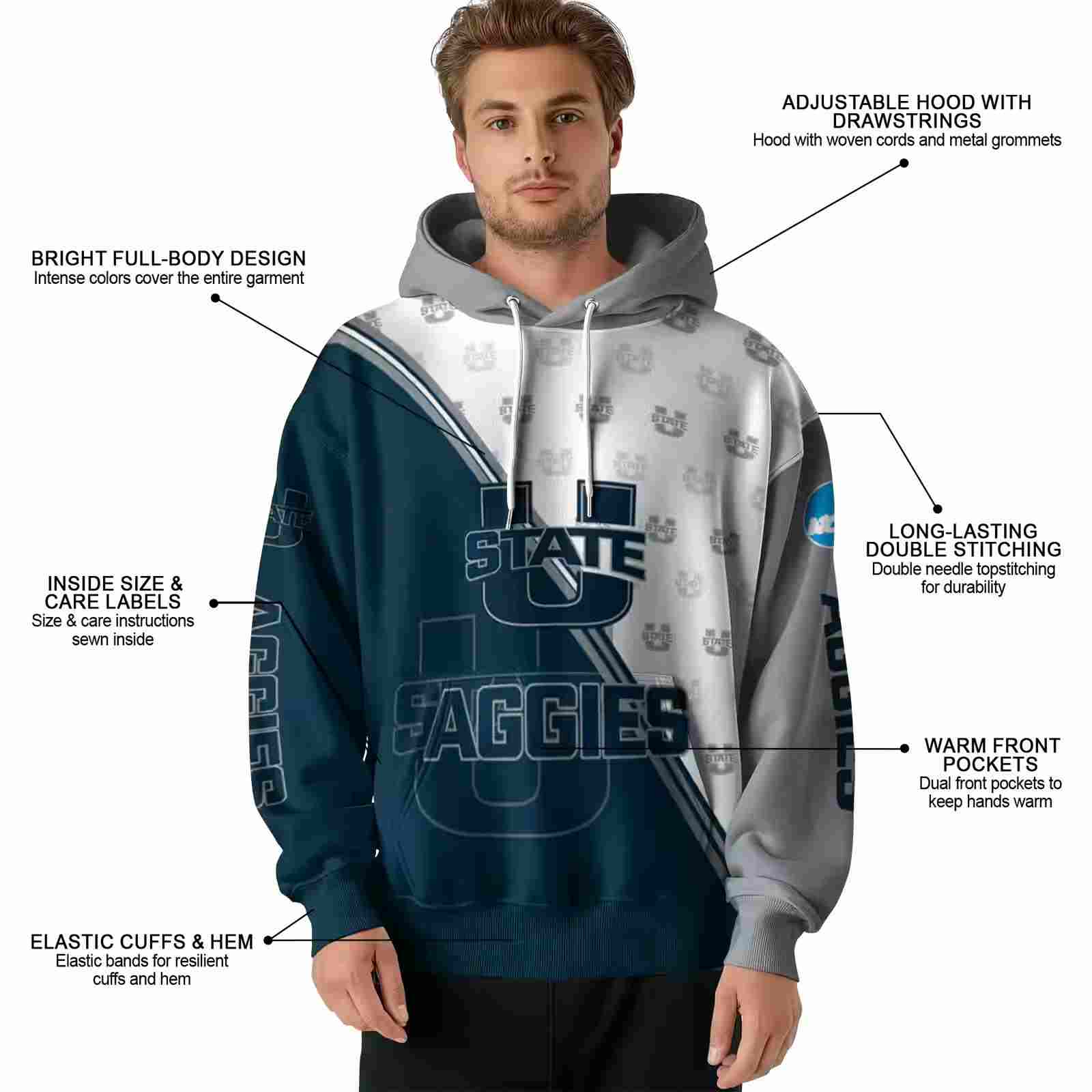 utah state aggies diagonal stripe navy white hoodie latest model