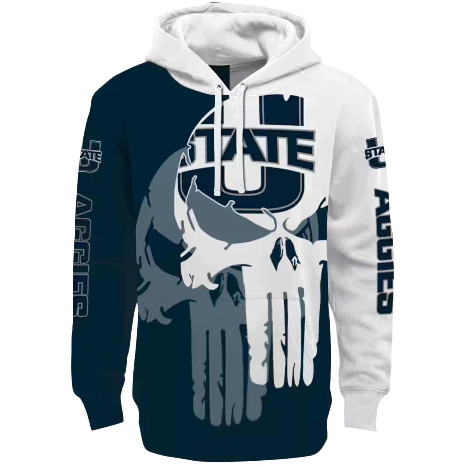 Utah State Aggies Graphic Punisher Navy White Hoodie