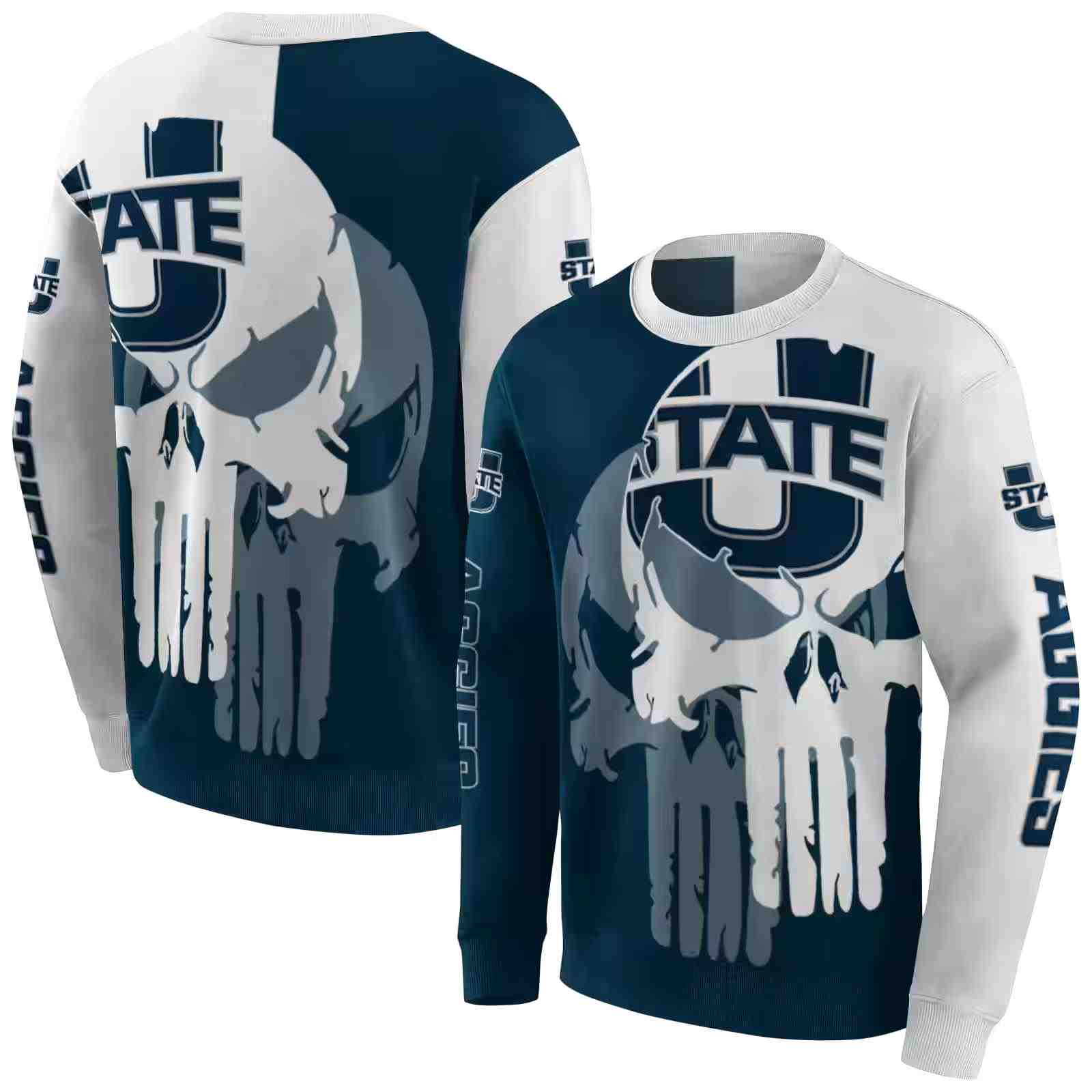 utah state aggies graphic punisher navy white hoodie premium grade