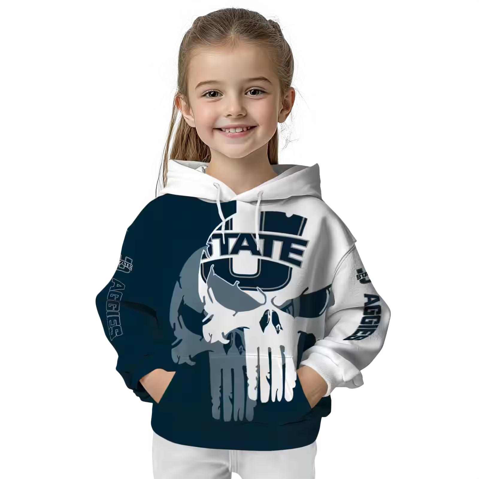 utah state aggies graphic punisher navy white hoodie top rated