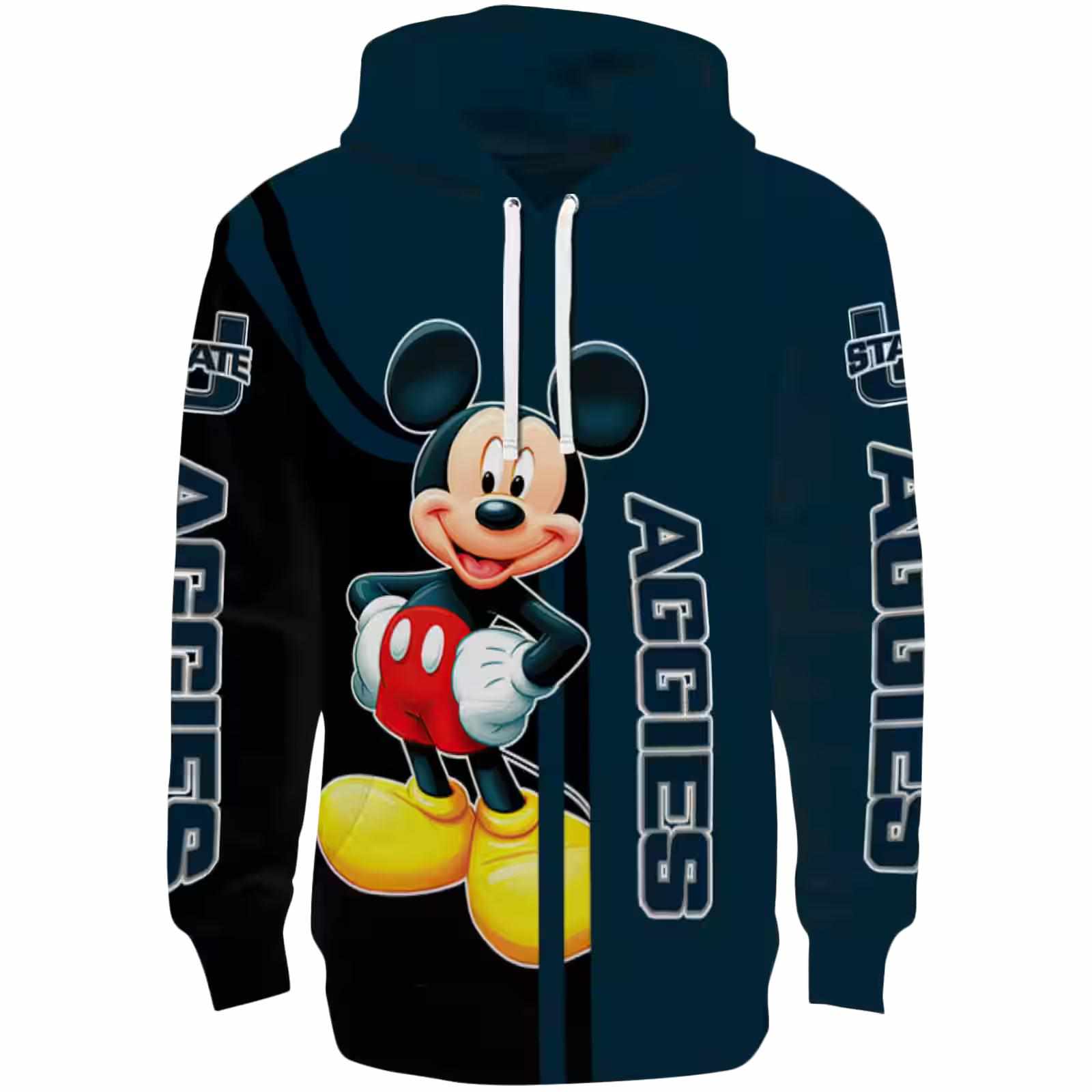 Utah State Aggies Mickey Mouse Navy Black Hoodie