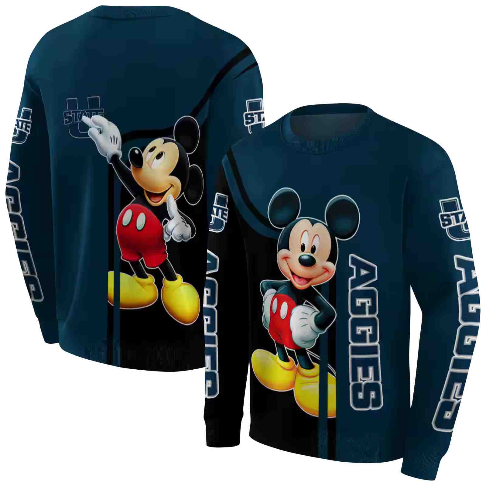 utah state aggies mickey mouse navy black hoodie premium grade