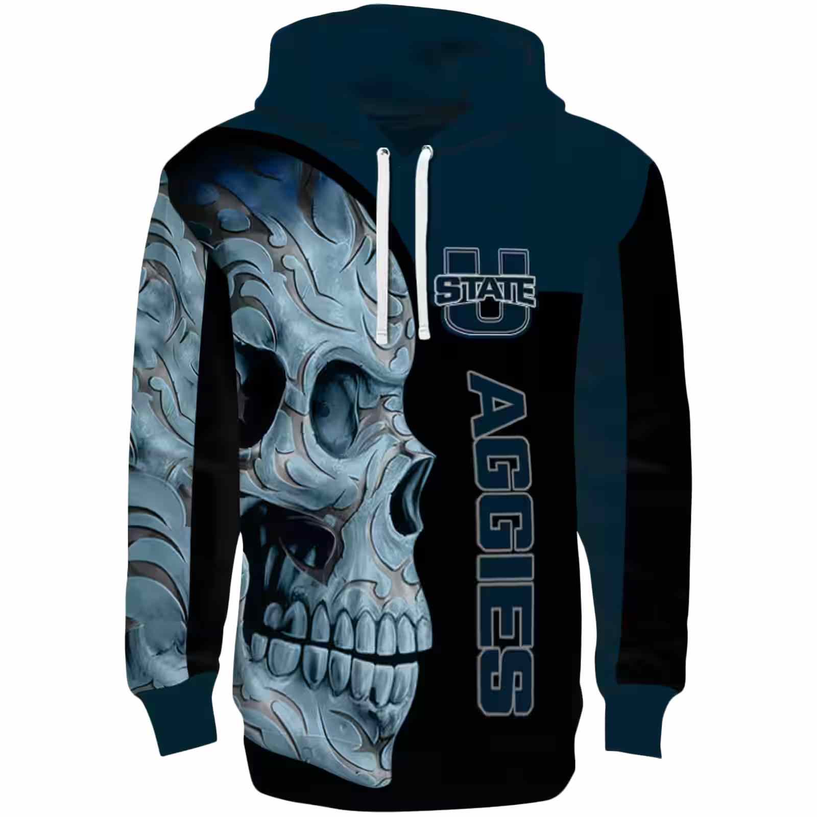 Utah State Aggies Skull Motif Navy Black Hoodie