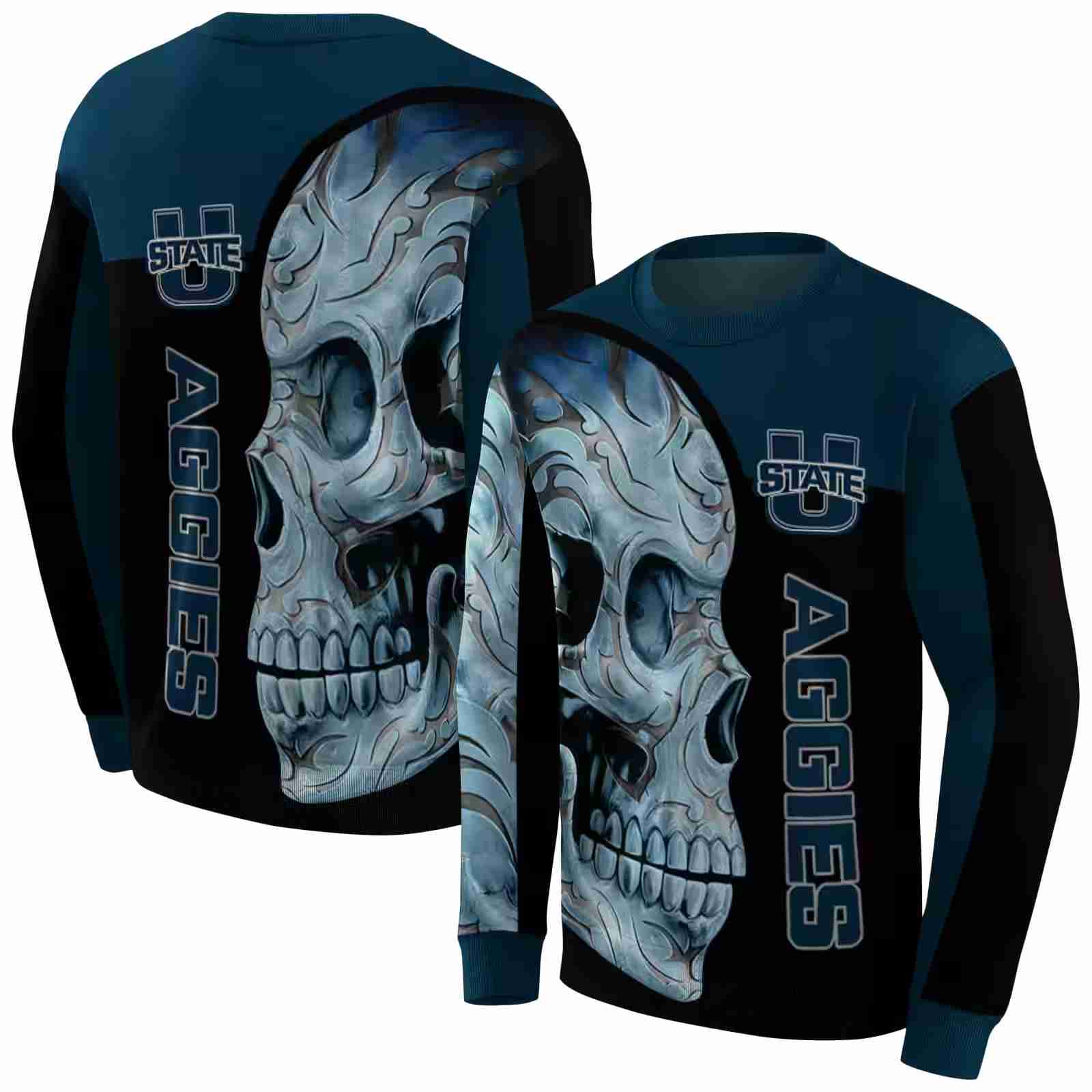 utah state aggies skull motif navy black hoodie premium grade