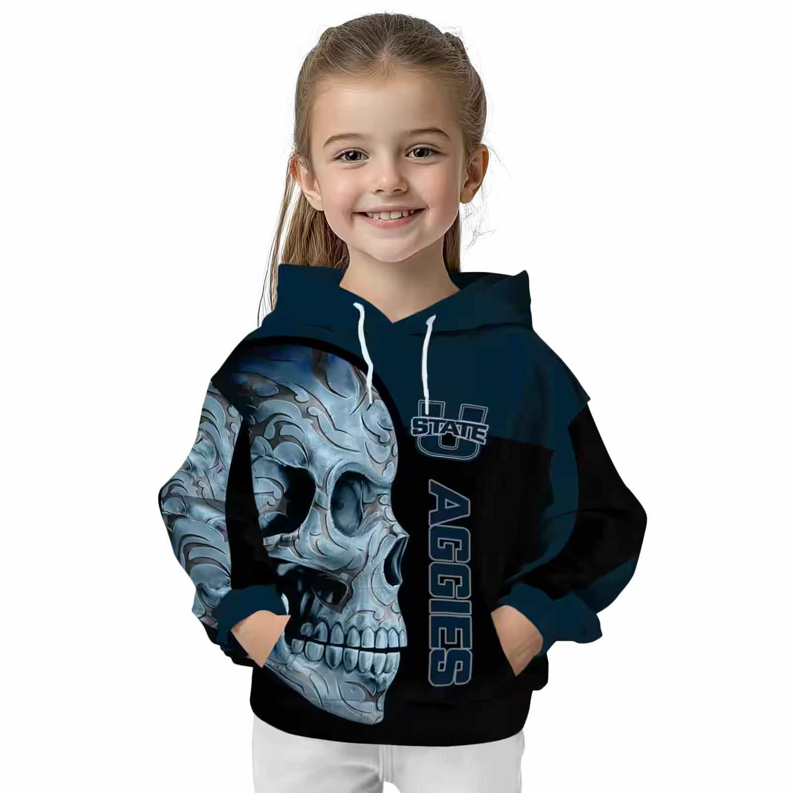 utah state aggies skull motif navy black hoodie top rated