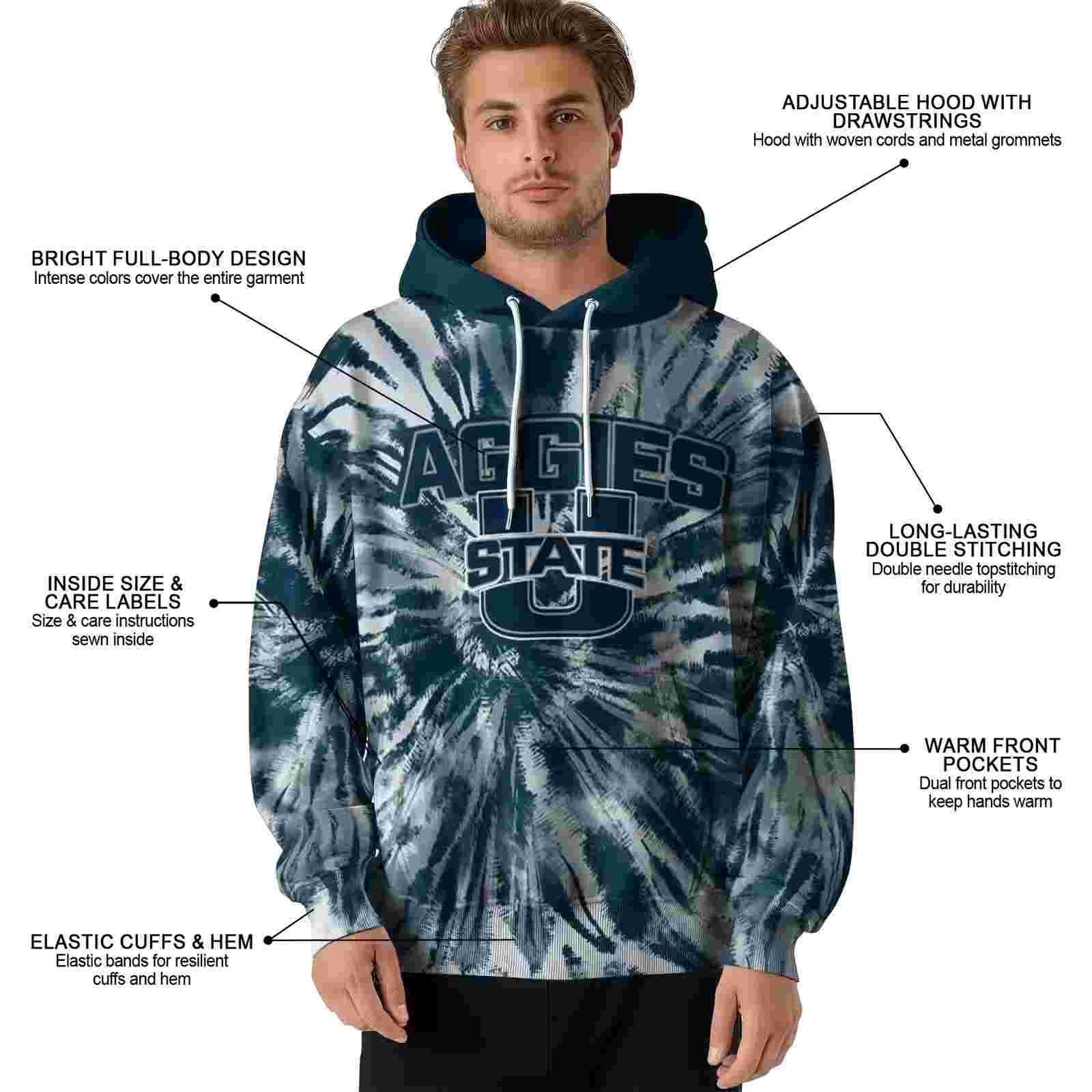 utah state aggies tie dye pattern navy hoodie latest model