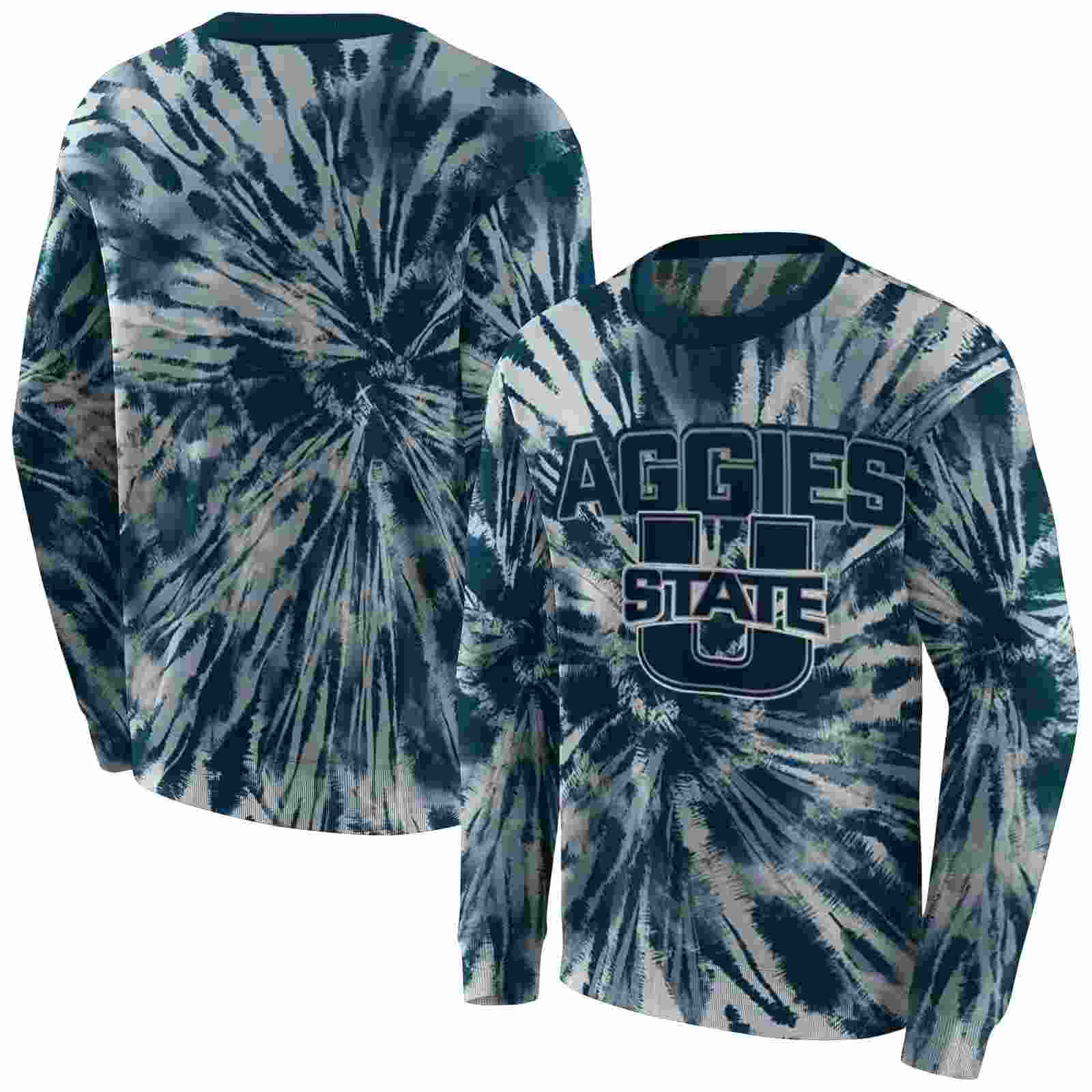 utah state aggies tie dye pattern navy hoodie premium grade