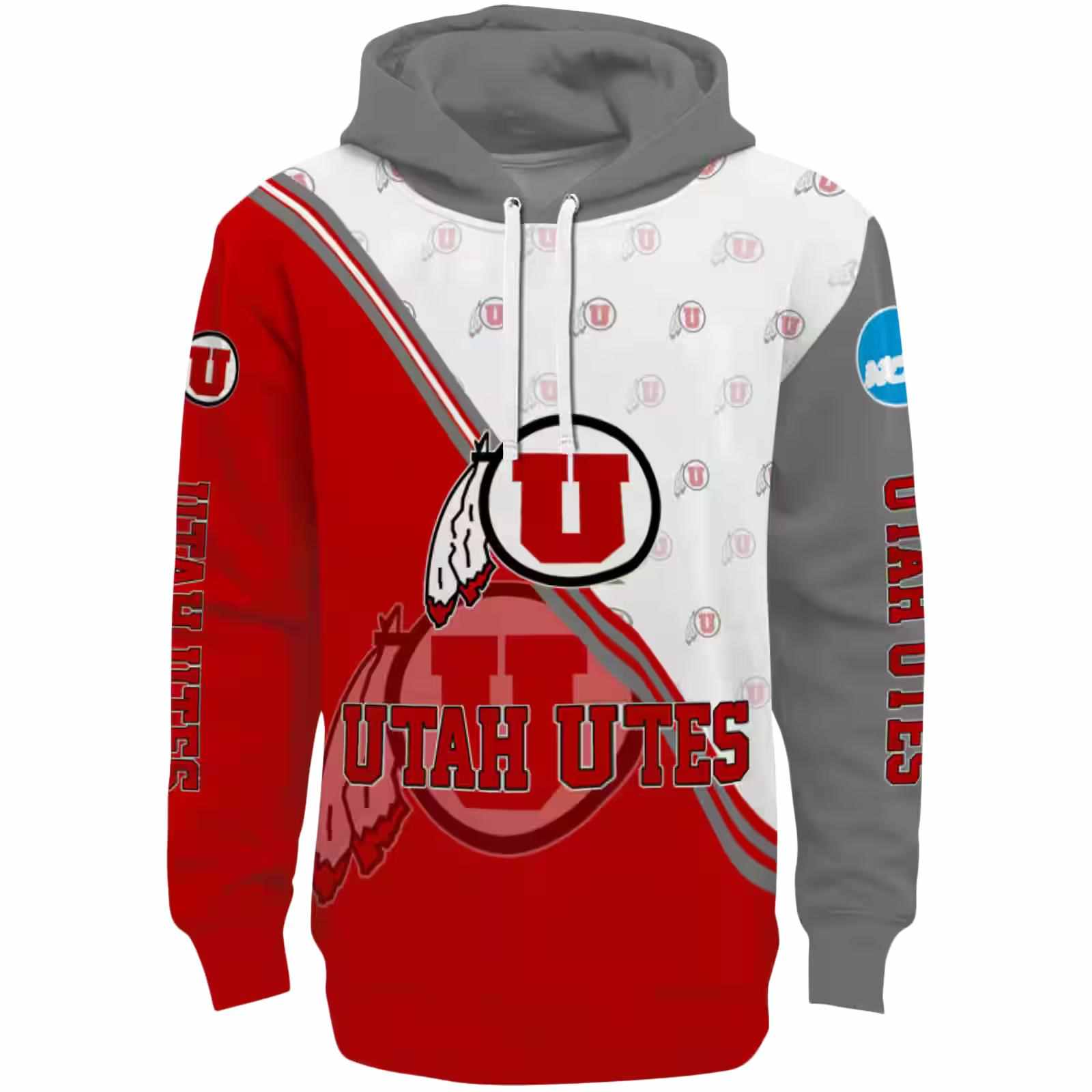 Utah Utes Diagonal Stripe Red White Hoodie