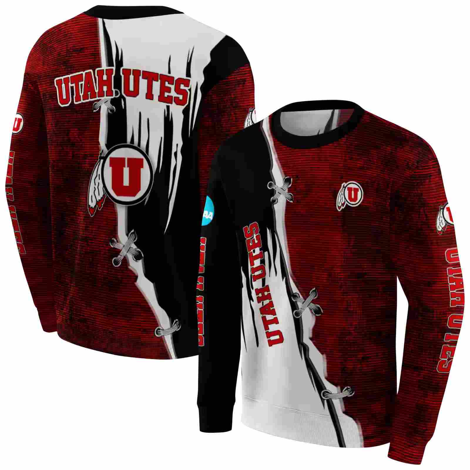 utah utes ripped pattern red black white hoodie premium grade