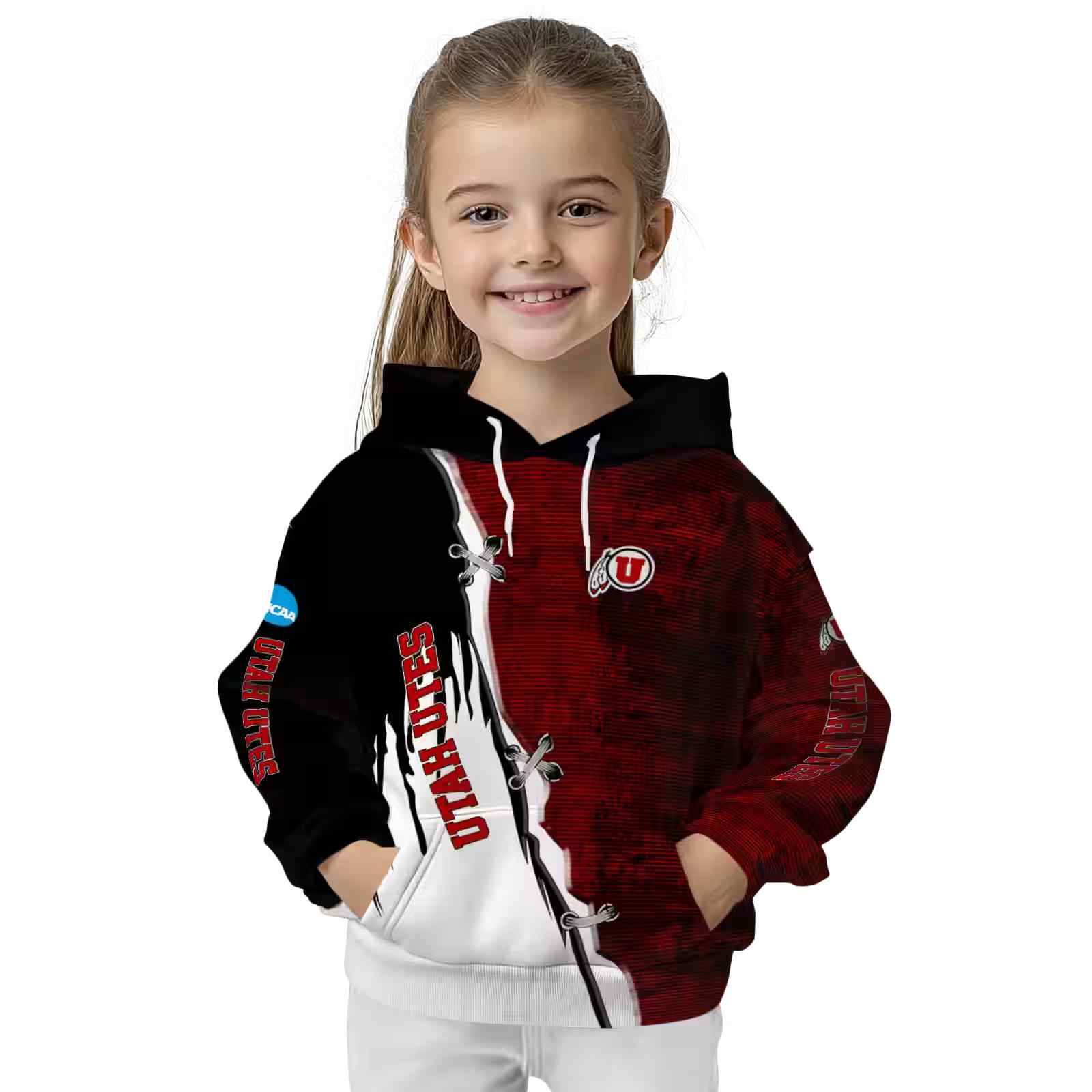 utah utes ripped pattern red black white hoodie top rated