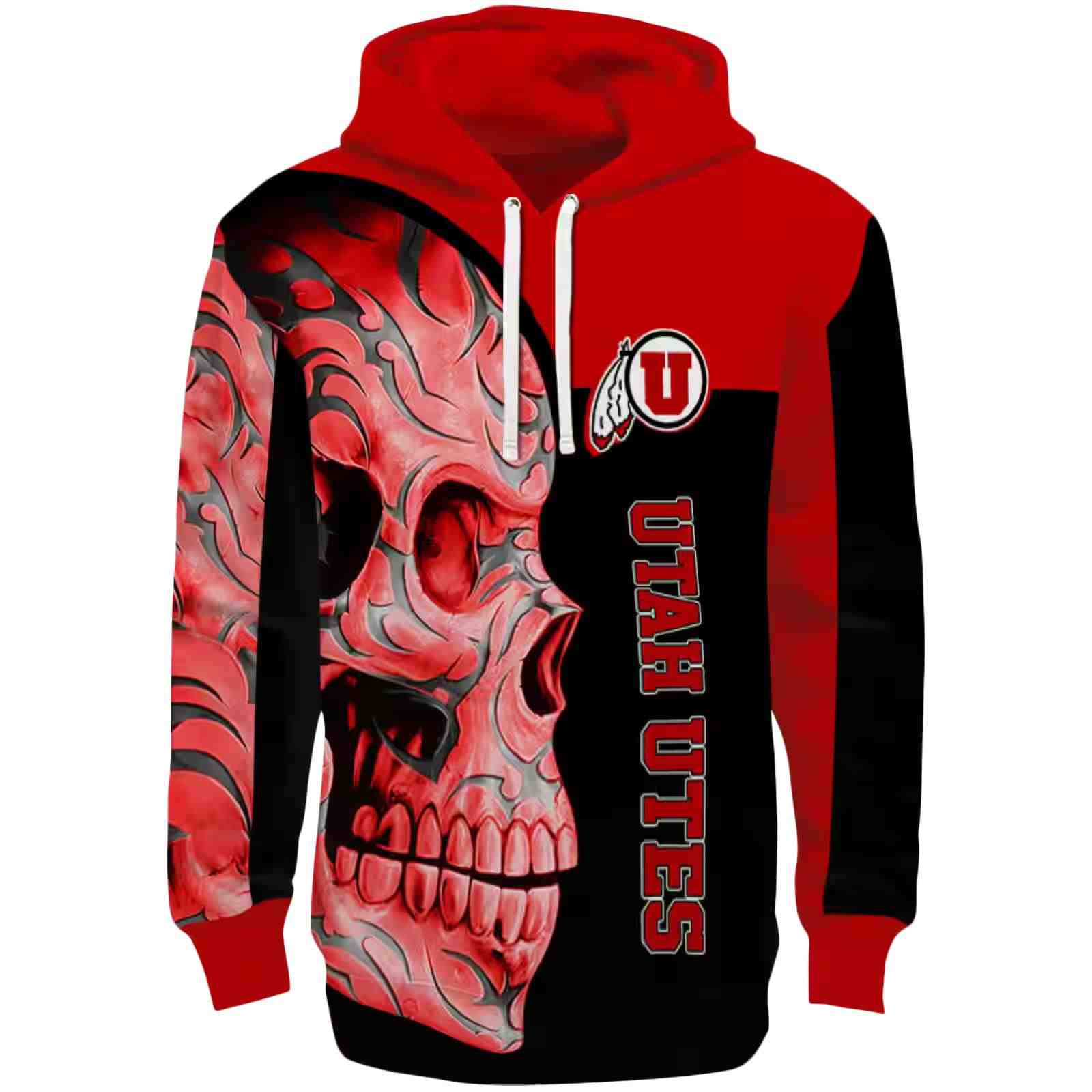 Utah Utes Skull Motif Red Black Hoodie