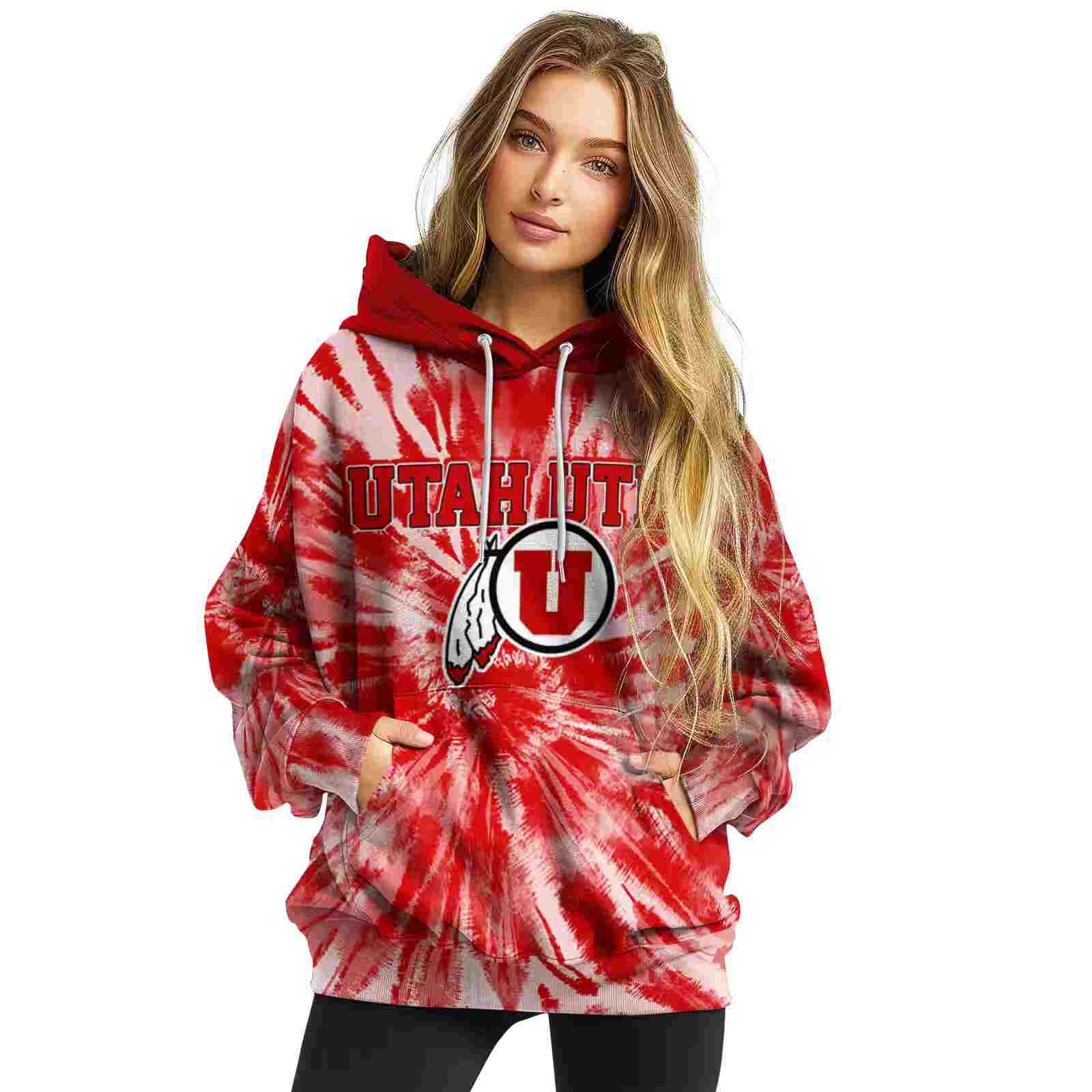 utah utes tie dye pattern red hoodie high quality