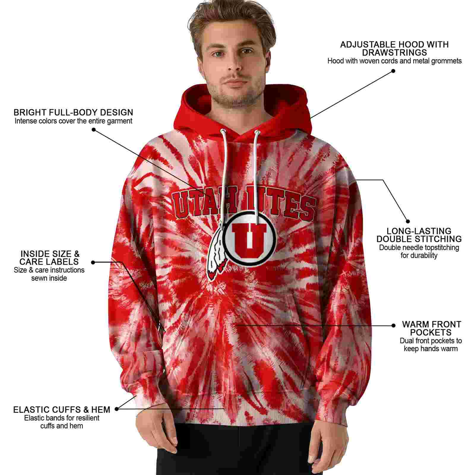 utah utes tie dye pattern red hoodie latest model