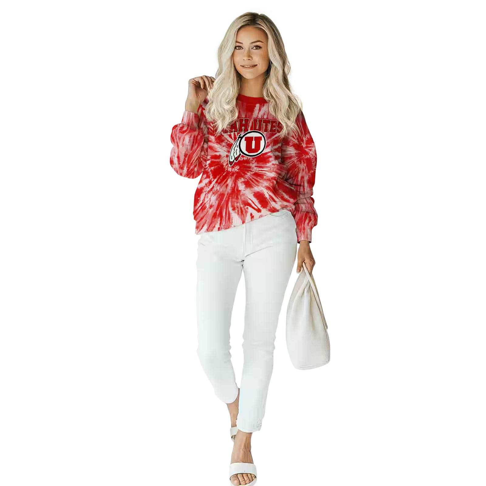 utah utes tie dye pattern red hoodie trendy