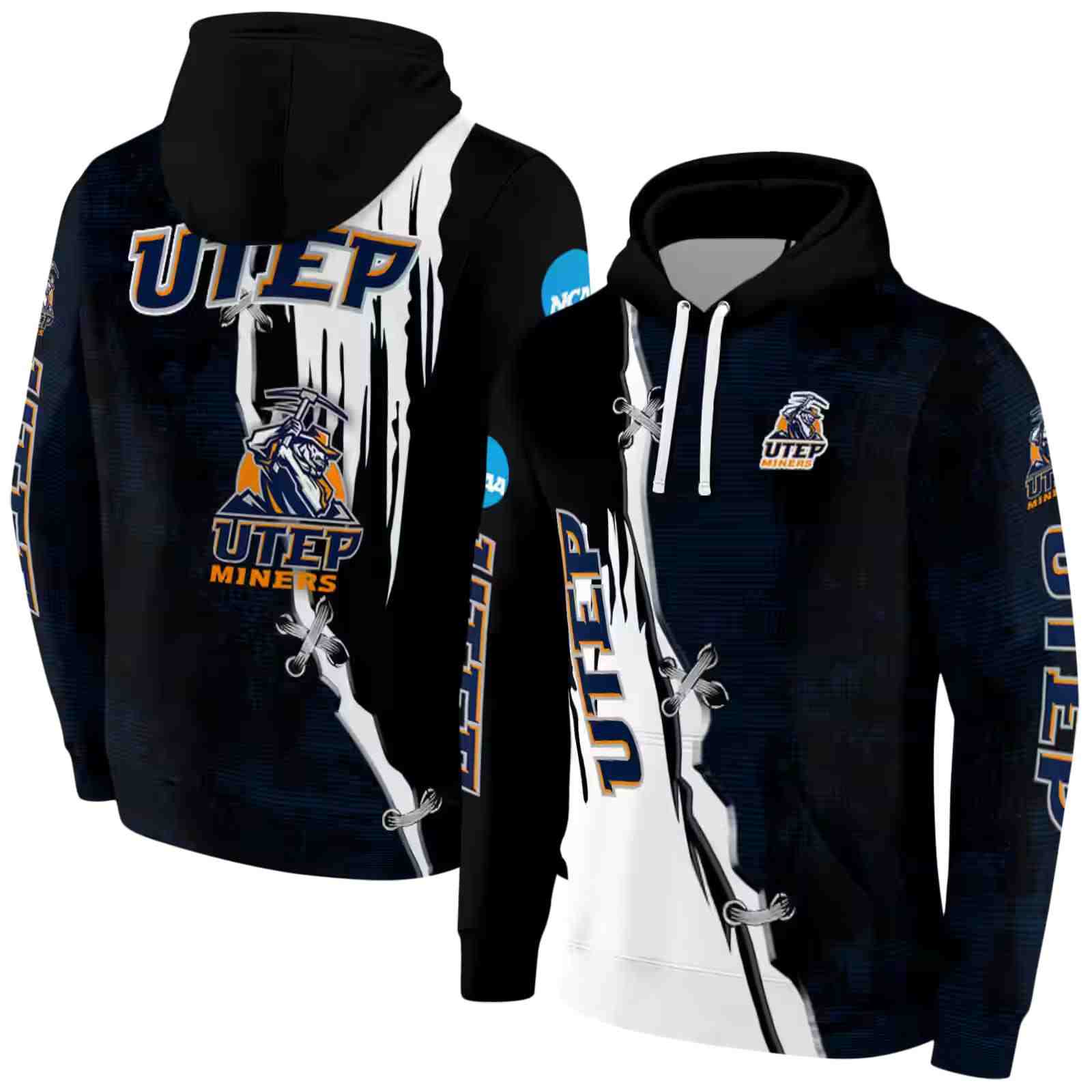 utep miners ripped pattern blue black white hoodie fashion forward