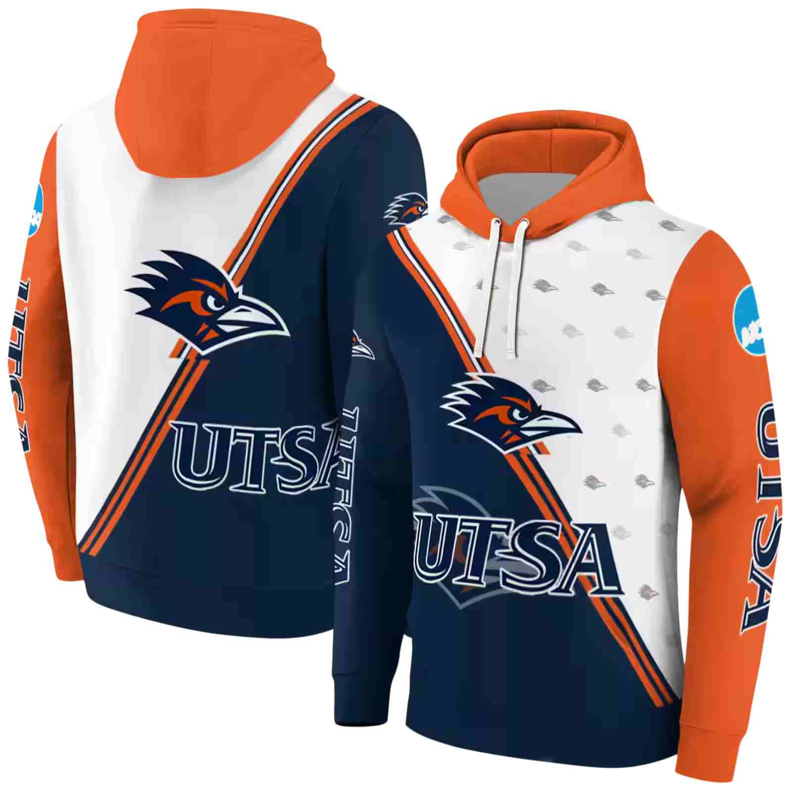 utsa roadrunners diagonal stripe orange white hoodie fashion forward
