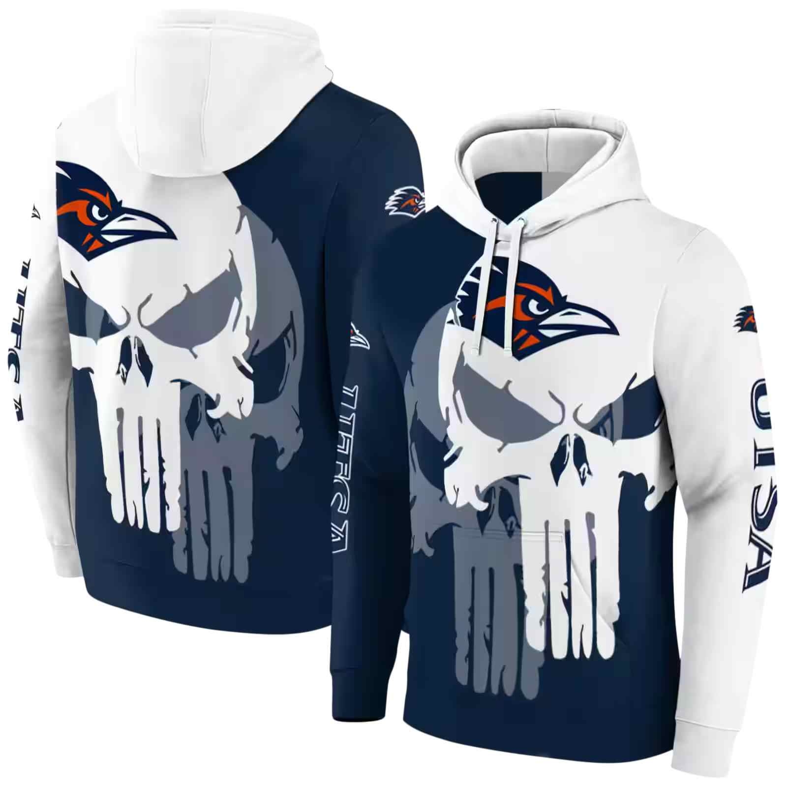 utsa roadrunners graphic punisher orange white hoodie fashion forward