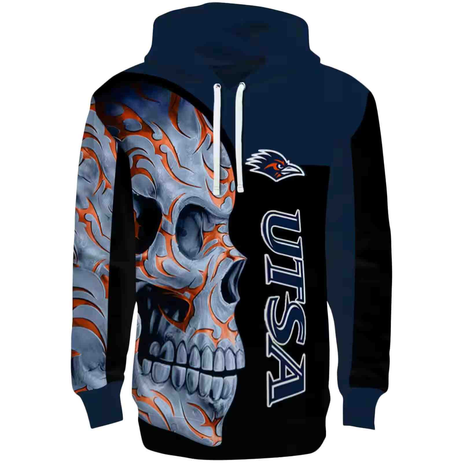 UTSA Roadrunners Skull Motif Orange Black Hoodie