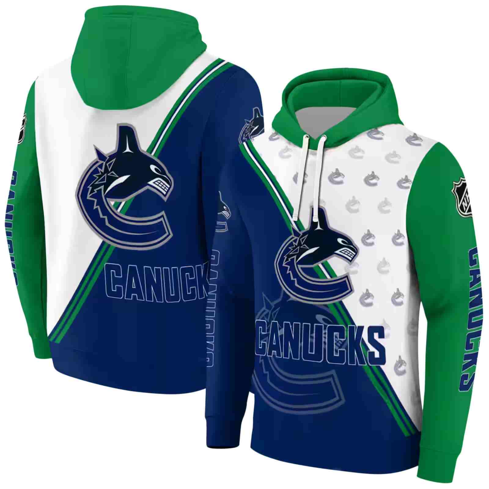 vancouver canucks diagonal stripe blue white hoodie fashion forward