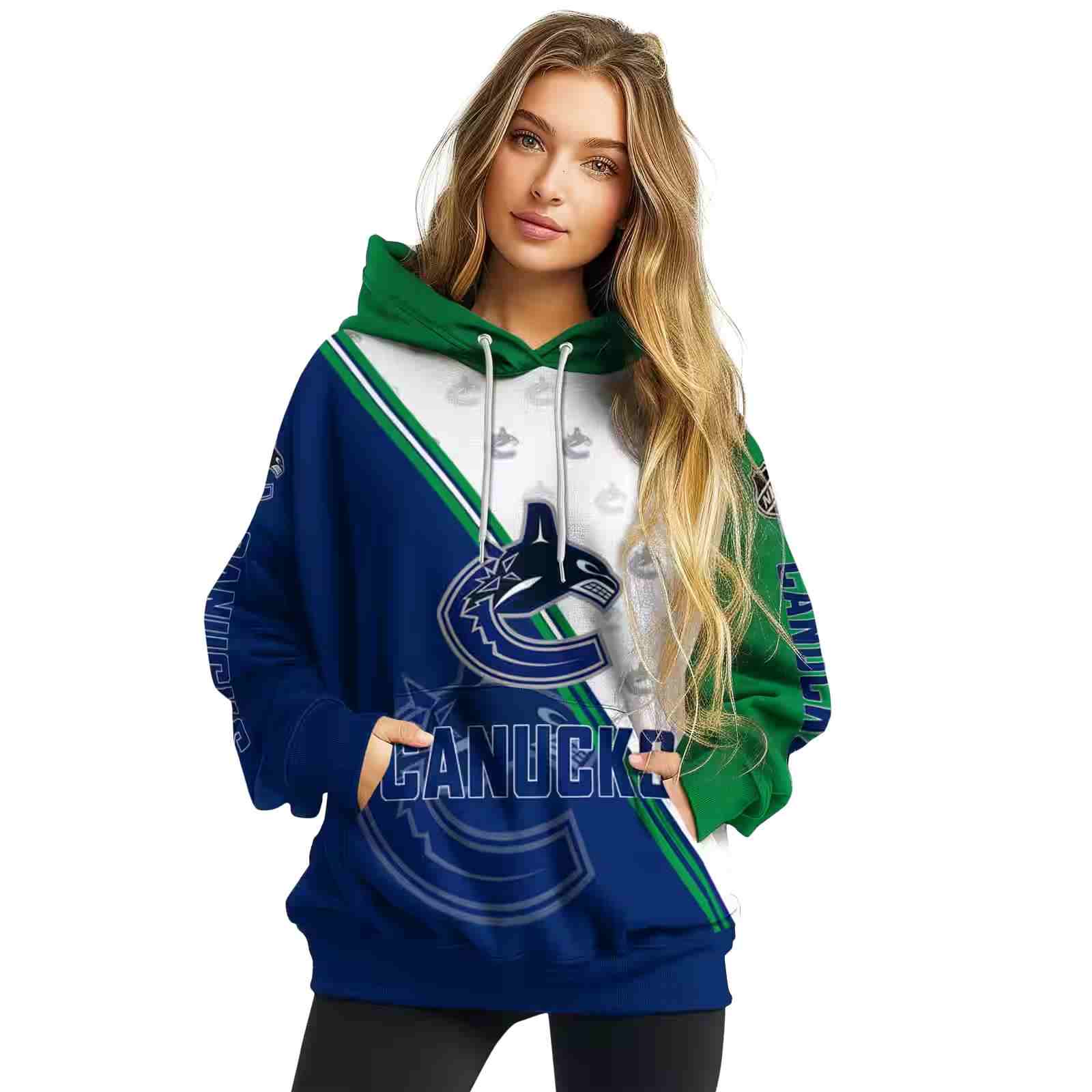 vancouver canucks diagonal stripe blue white hoodie high quality