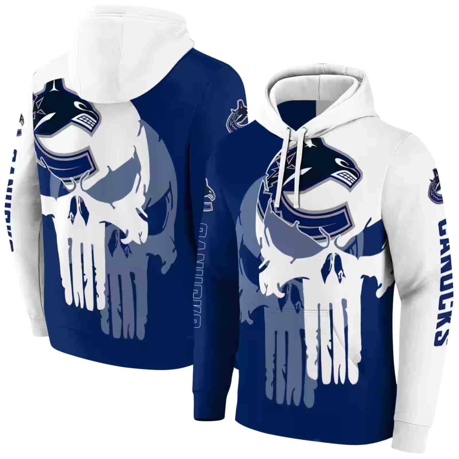 vancouver canucks graphic punisher blue white hoodie fashion forward