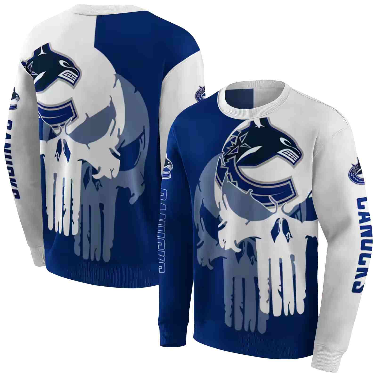 vancouver canucks graphic punisher blue white hoodie premium grade