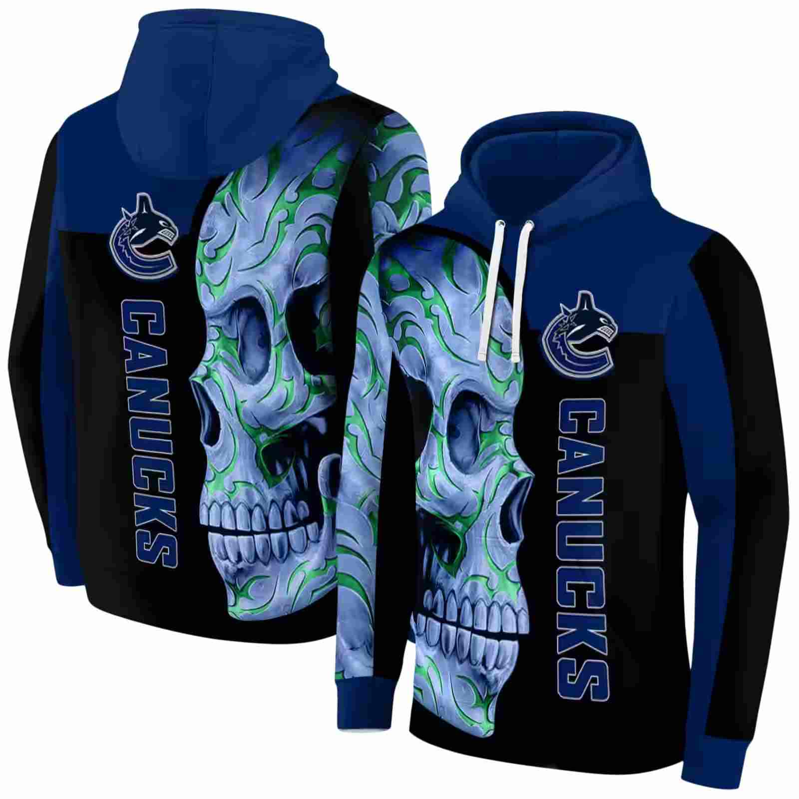 vancouver canucks skull motif blue black hoodie fashion forward