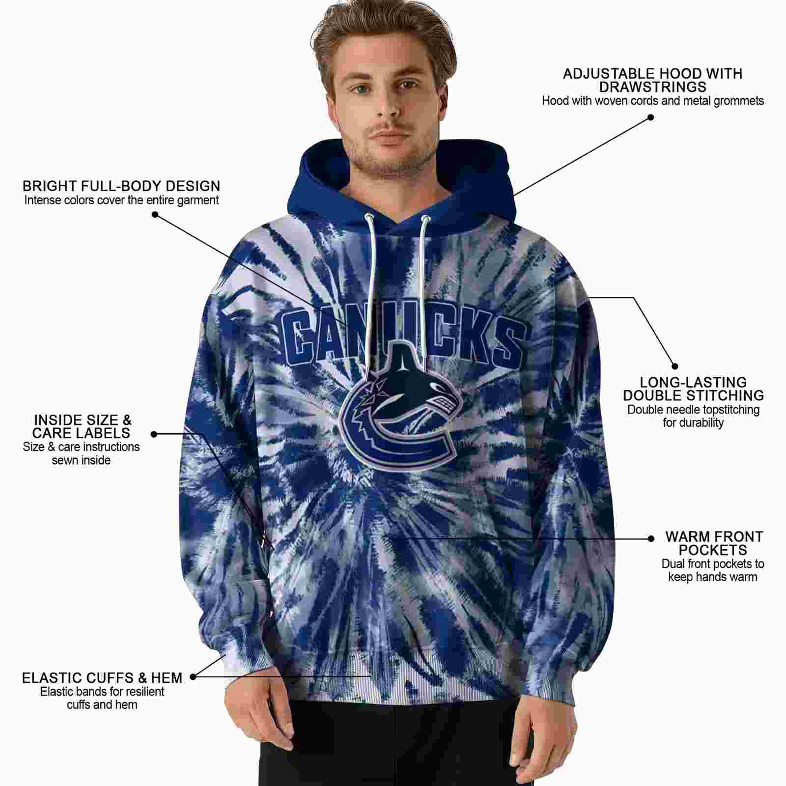 vancouver canucks tie dye pattern blue hoodie latest model