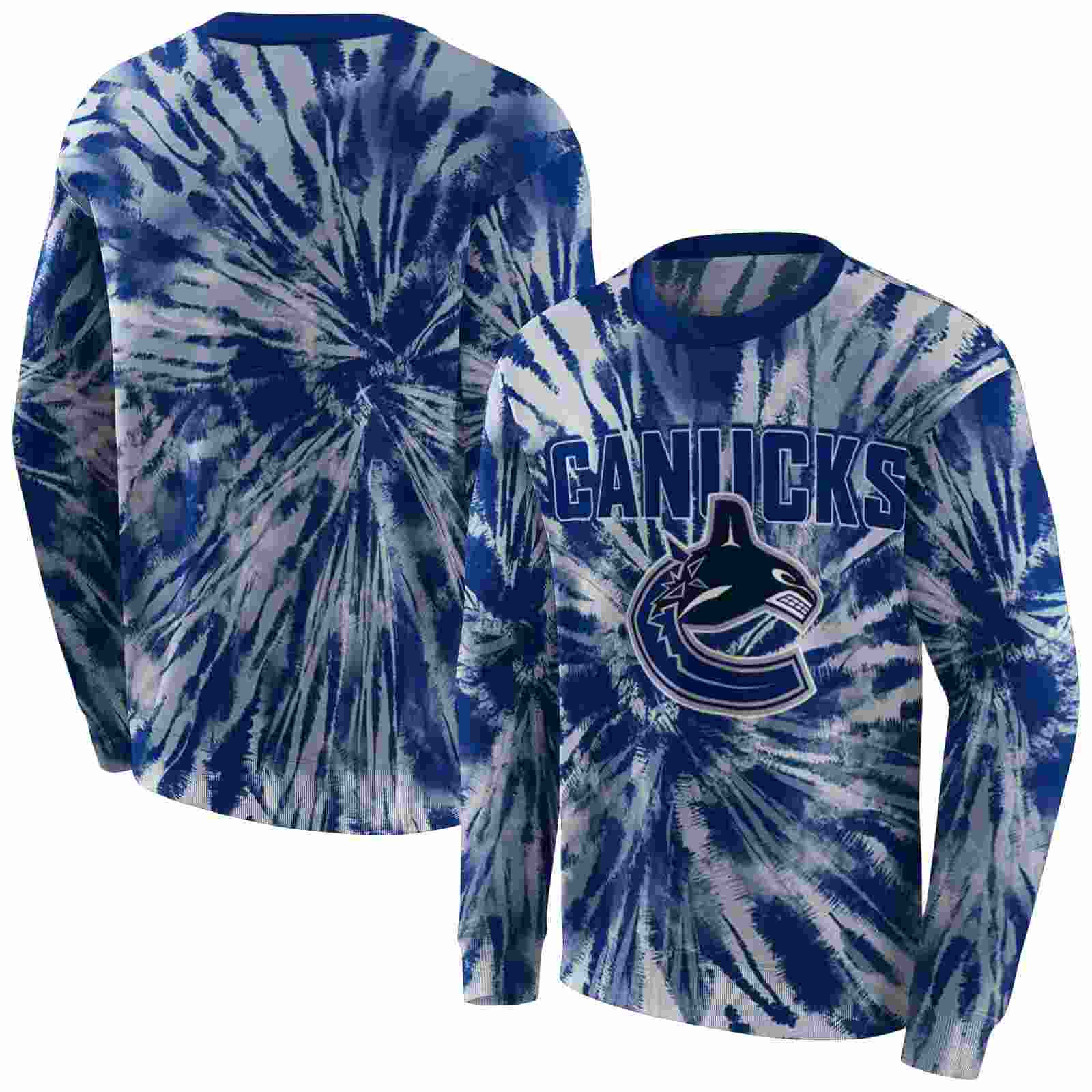 vancouver canucks tie dye pattern blue hoodie premium grade