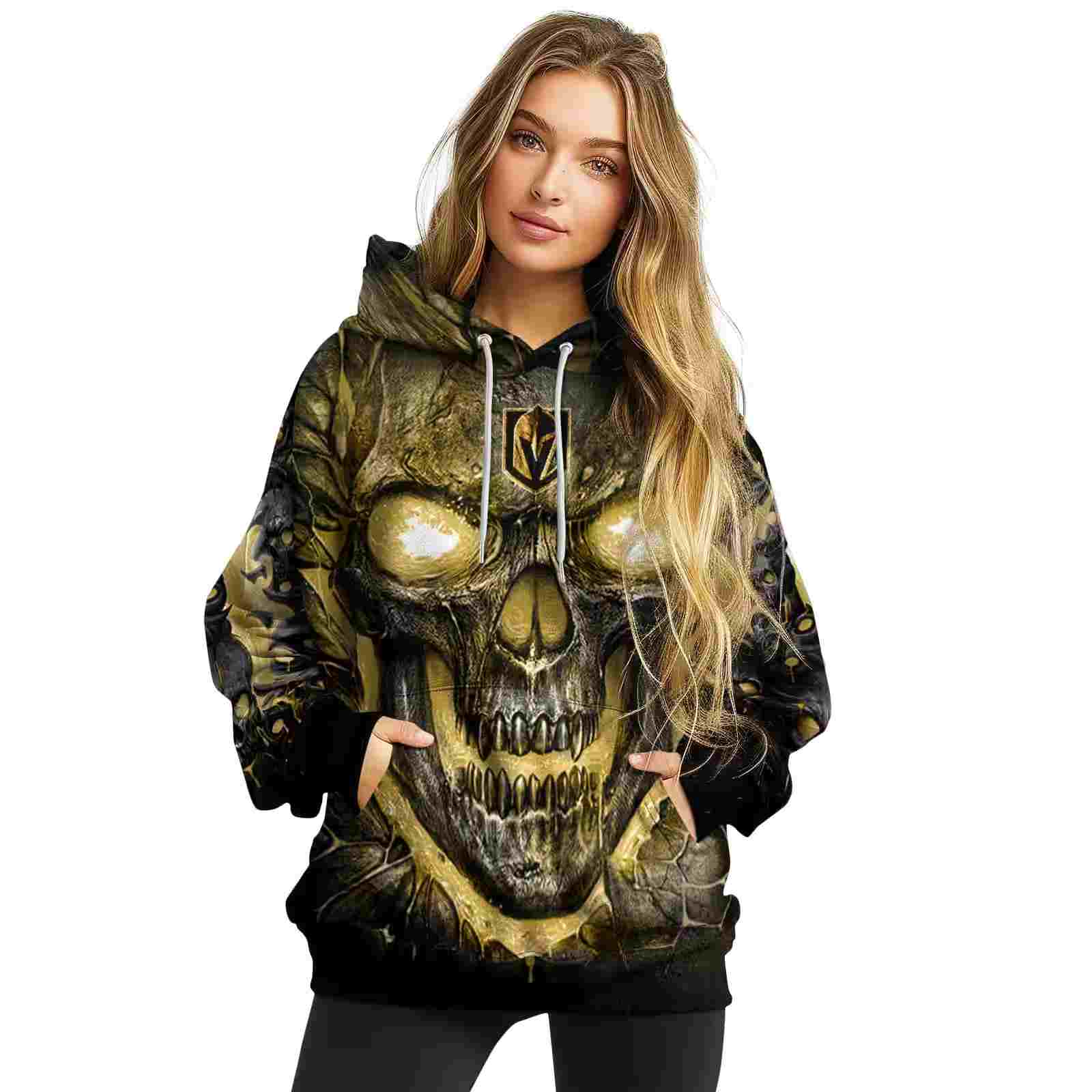 vegas golden knights demonic skull tan black hoodie high quality