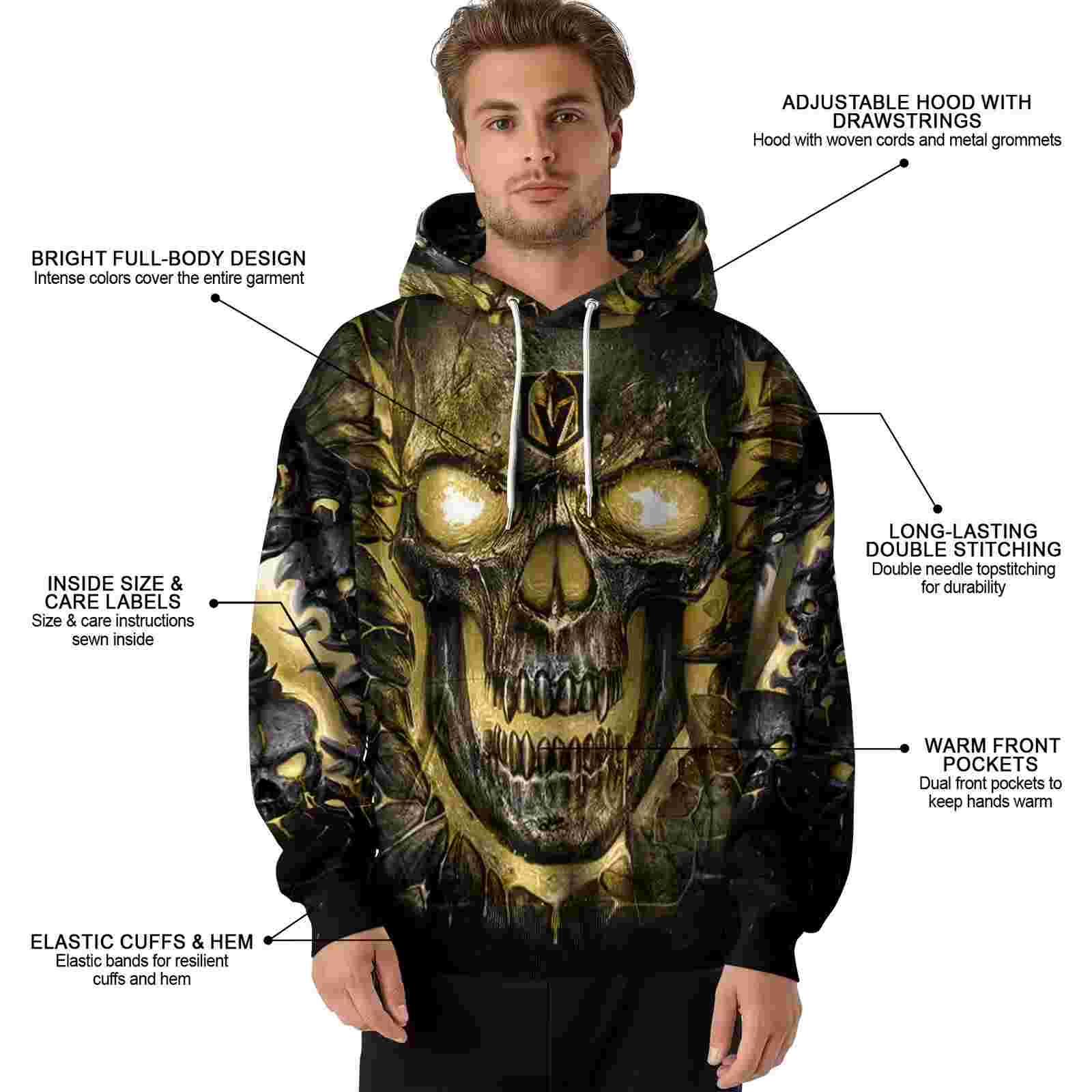 vegas golden knights demonic skull tan black hoodie latest model