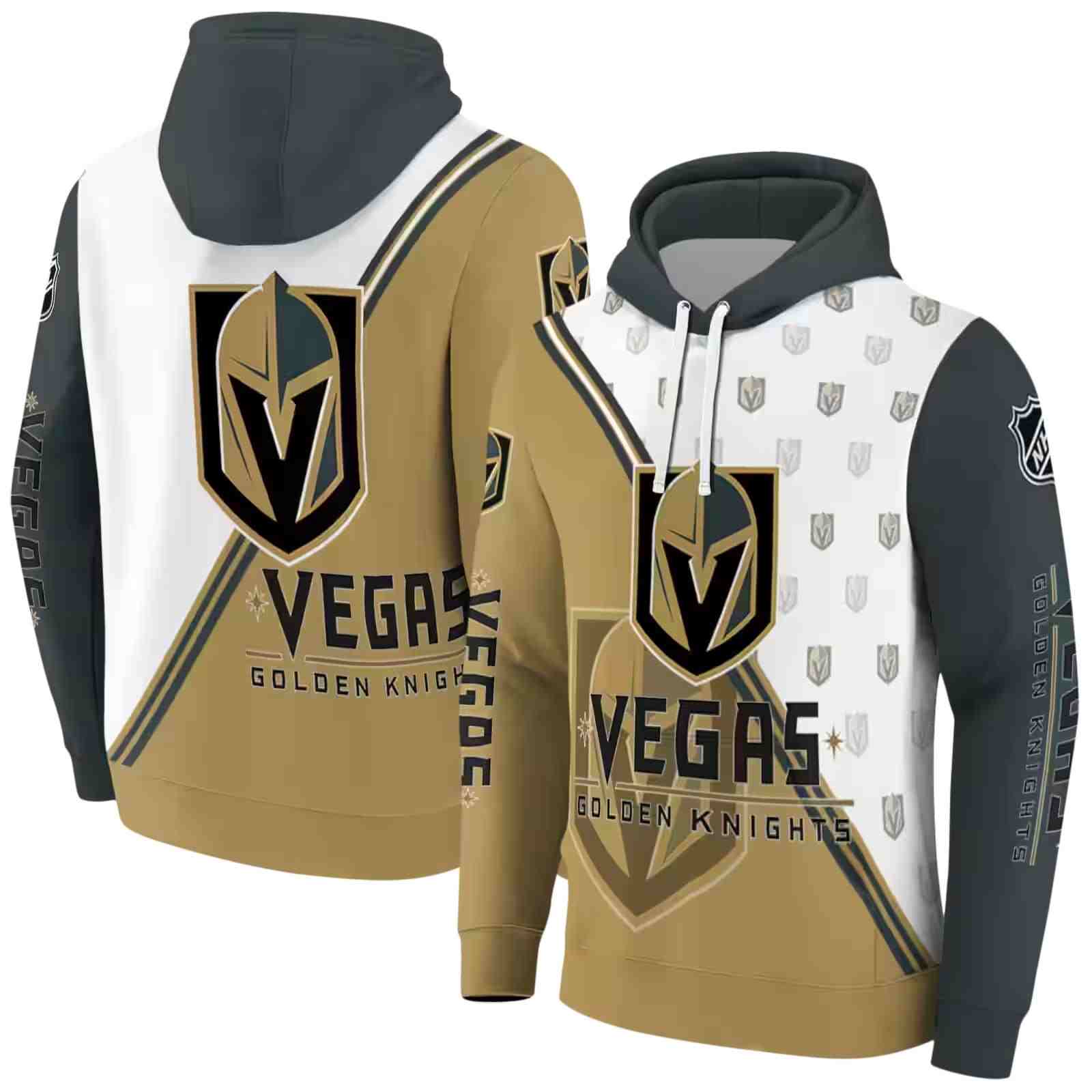 vegas golden knights diagonal stripe tan white hoodie fashion forward